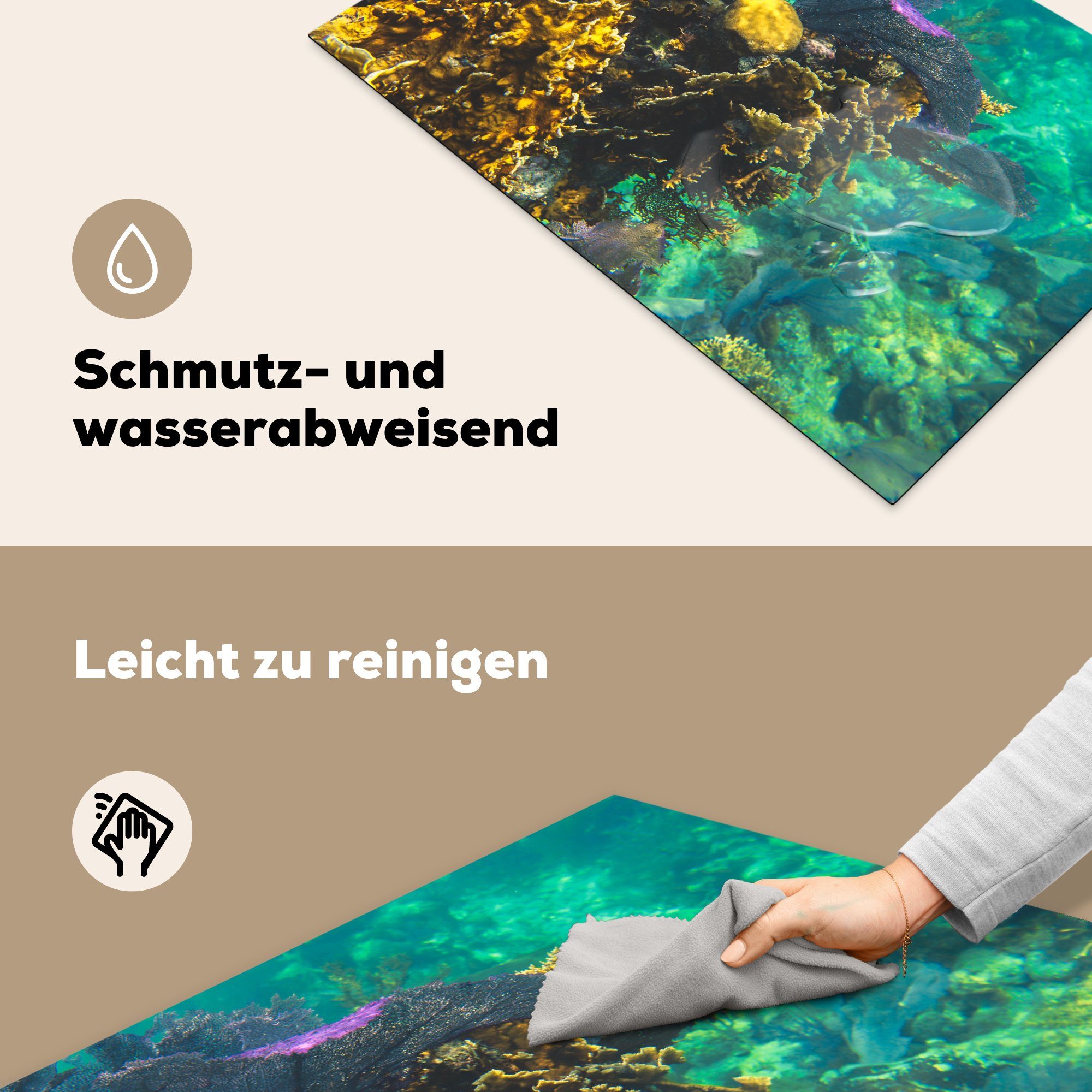 Reef, Induktionskochfeld tlg), 81x52 die küche, Ceranfeldabdeckung im Herdblende-/Abdeckplatte Schutz cm, Vinyl, Wasser Glover's für von (1 MuchoWow Farben