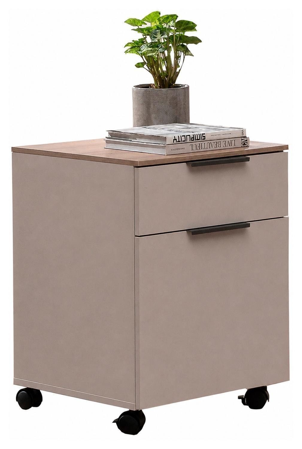 Composad Rollcontainer PRONTO, Artisan Eiche Dekor, Cashmerebraun matt, 1 Tür, 1 Schublade, mit Rollen, B 49 x H 64 x T 45 cm