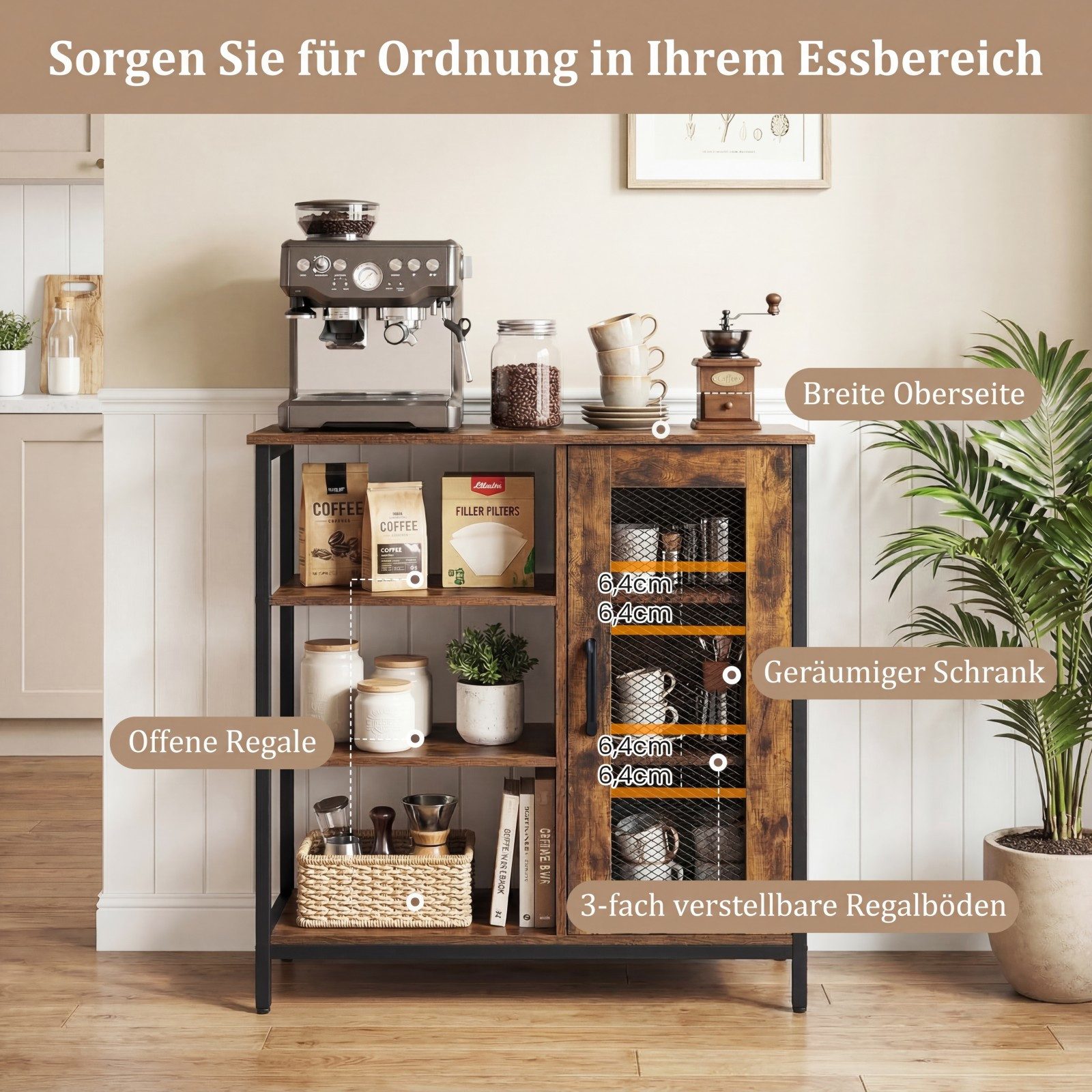 COSTWAY Sideboard, Küchenbuffet mit Tür, offenen Ablagen Anrichteschrank