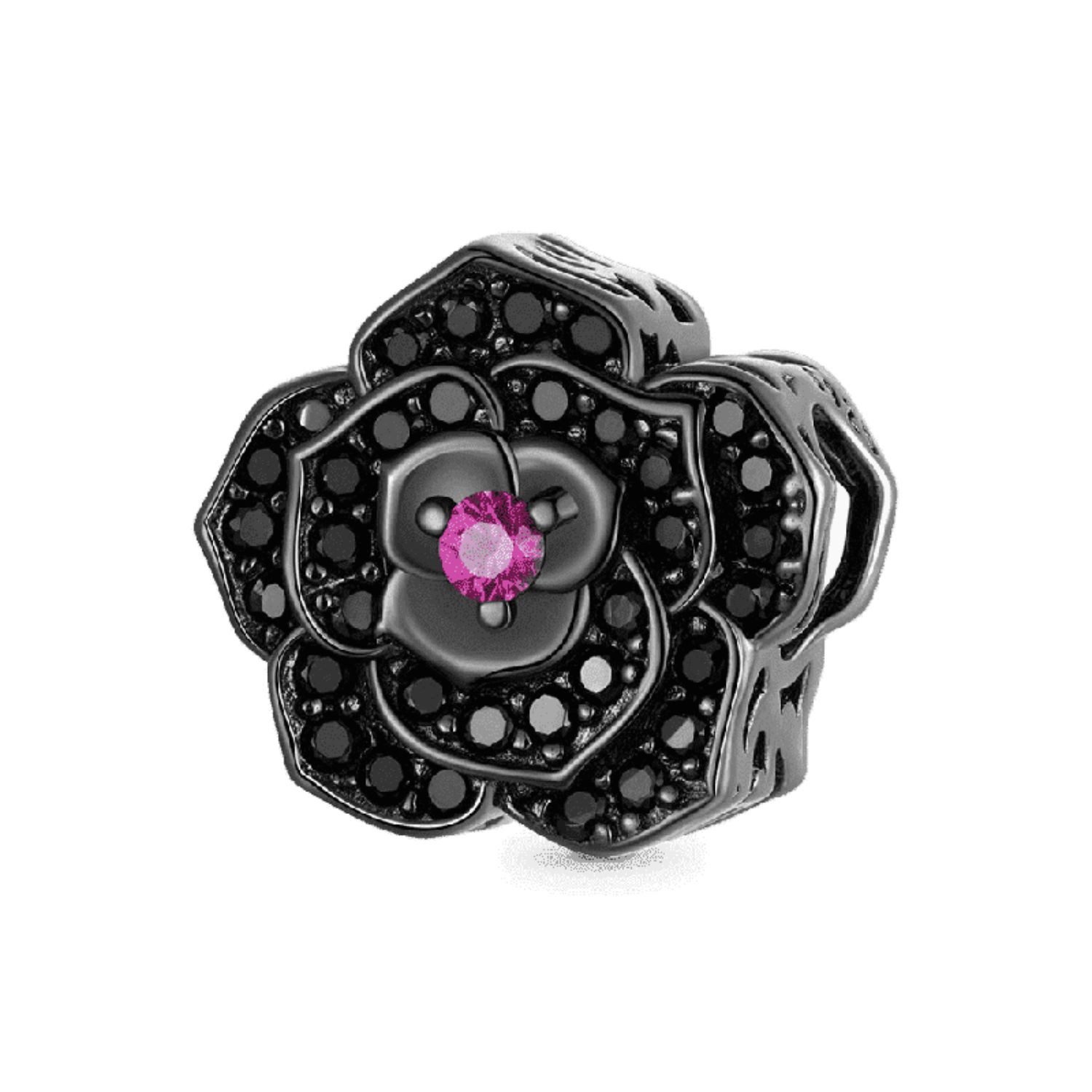 Bead Gnoce Charm schwarze Rose GGC056 Silber geschwärzt