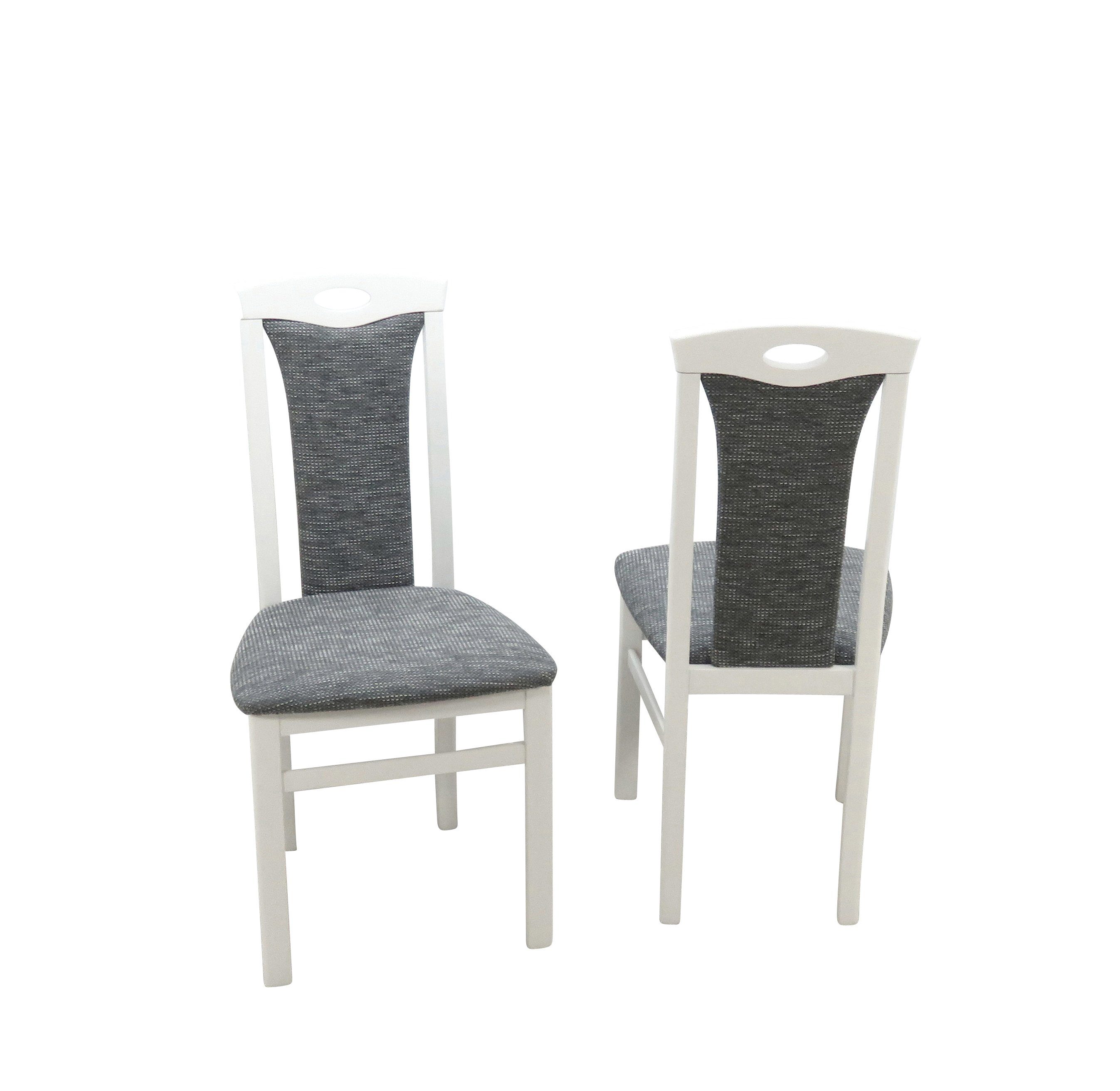Esstisch 4 Auszugs-Esstisch moebel-direkt-online Stühlen), mit 4 5-tlg., weiß/graphit Bella, mit Stühlen Essgruppe (Spar-Set,