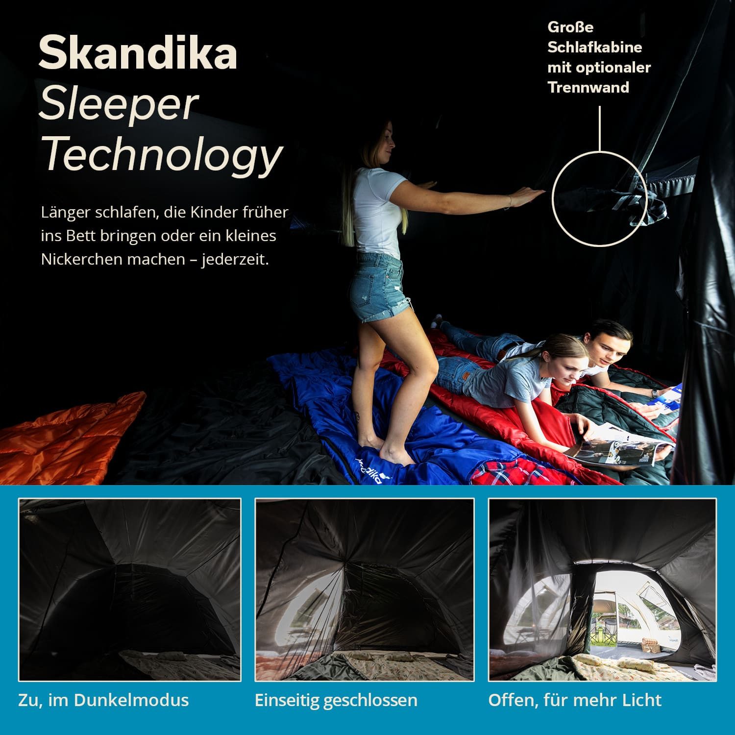 Skandika Tunnelzelt Hafslo 5 Sleeper Protect, Campingzelt mit dunkler Schlafkabine, Personen: 5, eingenähter Zeltboden, wasserdicht, 5000mm Wassersäule, Familienzelt