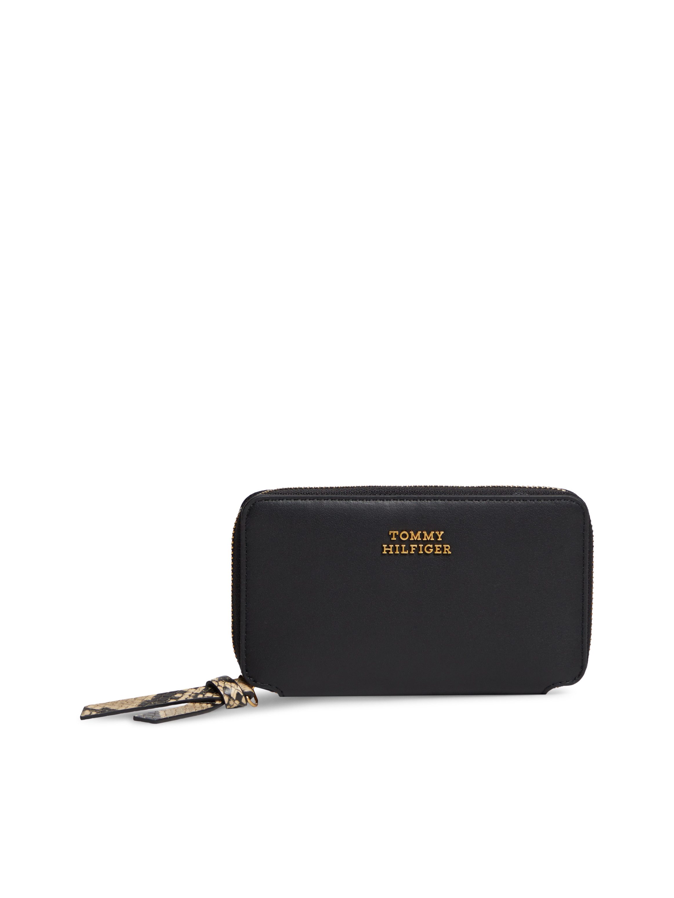 Tommy Hilfiger Geldbörse TH LEATHER MED ZA WALLET, Damen Geldbeutel, Portemonnaie mit goldfarbenem Logoschriftzug