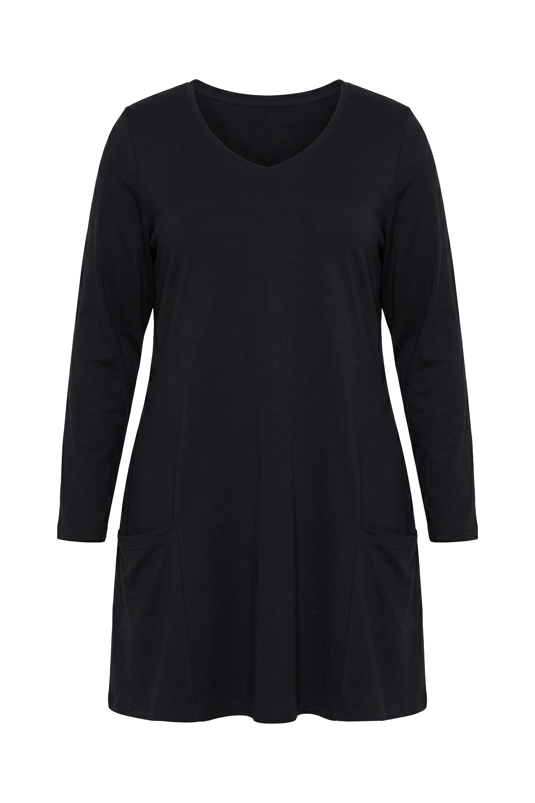 Ulla Popken Longshirt Longshirt Taschen A-Linie V-Ausschnitt Langarm – Bild 2 von 4