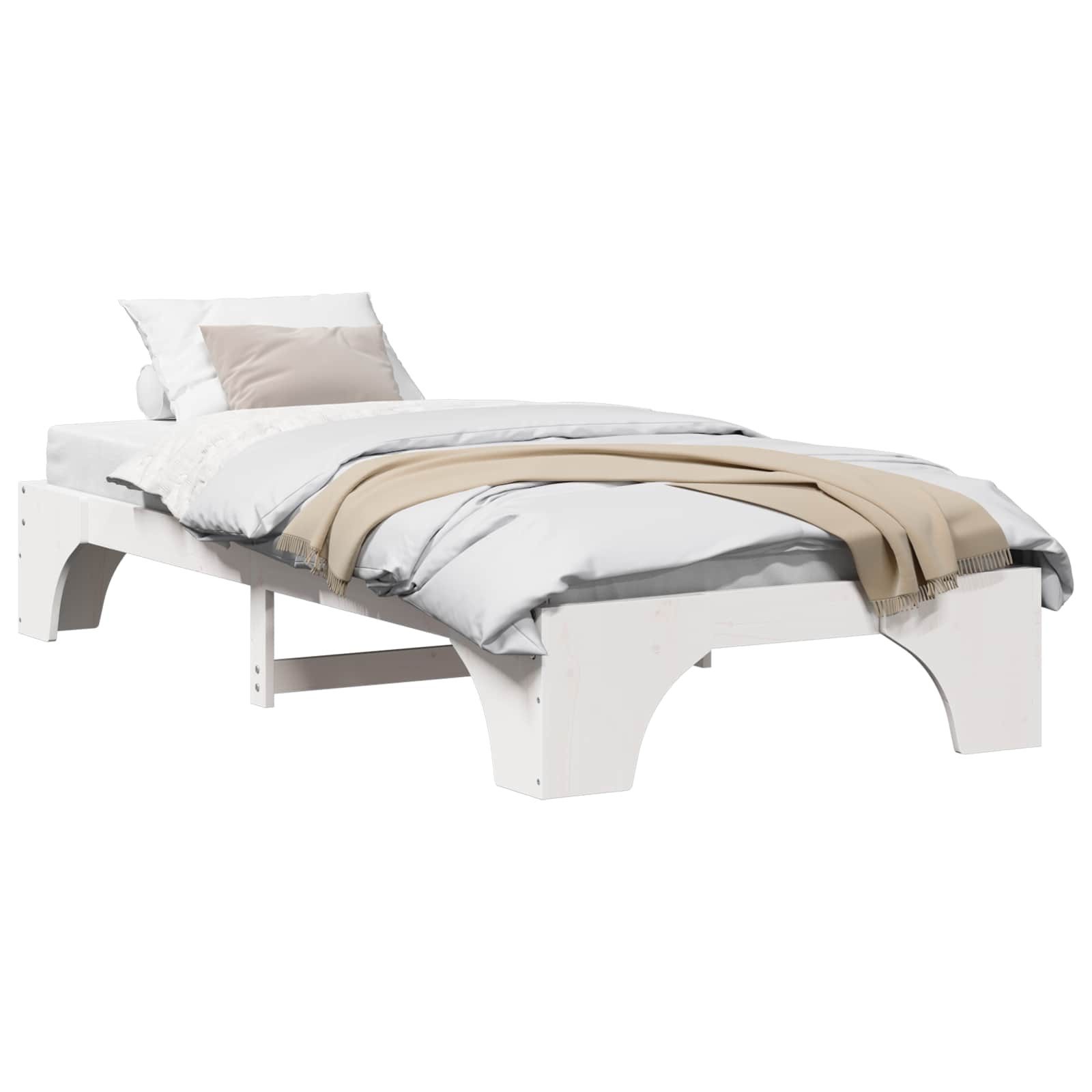 vidaXL Bett Bettrahmen Weiß 75 x 190 cm Massives Kiefernholz (1-tlg)