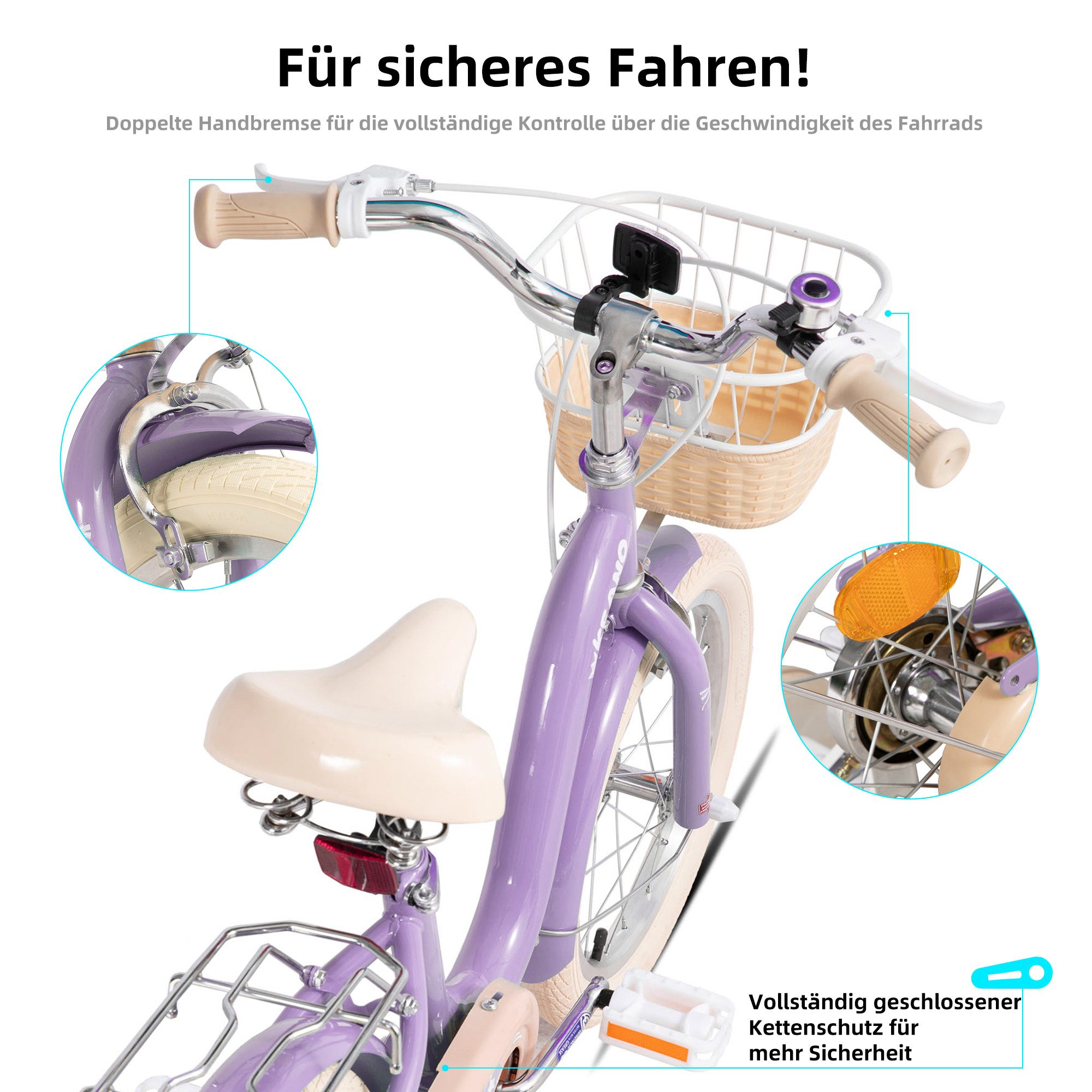 JOYSTAR Kinderfahrrad 16/20 Zoll Fahrräder für Mädchen Geeignet 4-10 Jahren, mit Korb, Kotflügel, Kettenschutz, Gepäckträger und Stützrädern