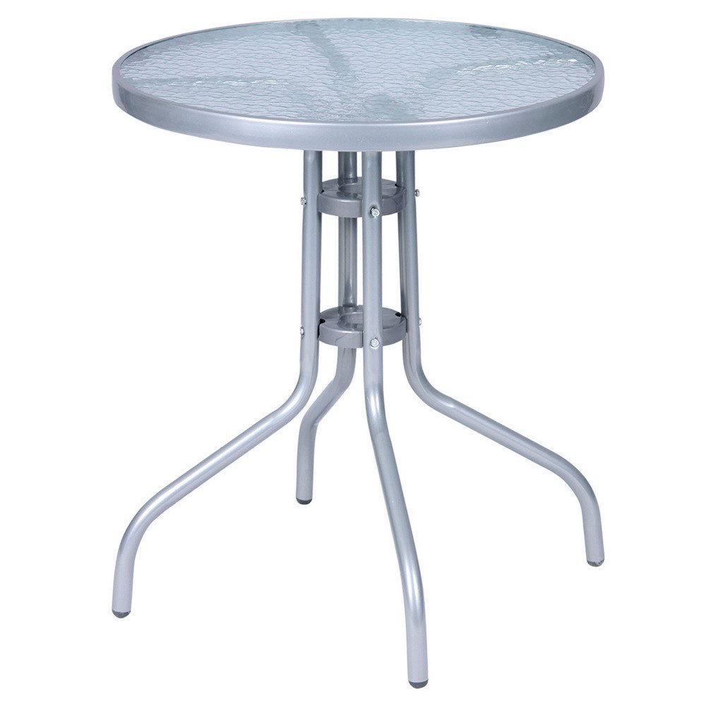 Linder Exclusiv GmbH Bistrotisch Bistro-Tisch rund mit Glasplatte 60 cm Silber