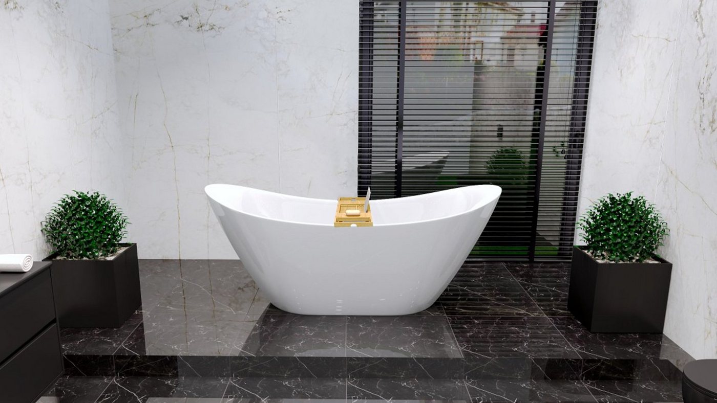 Thumbnail - KOLMAN Rundwanne Freistehende Badewanne IVAR 180x80 + Bambus Badewannenablage
