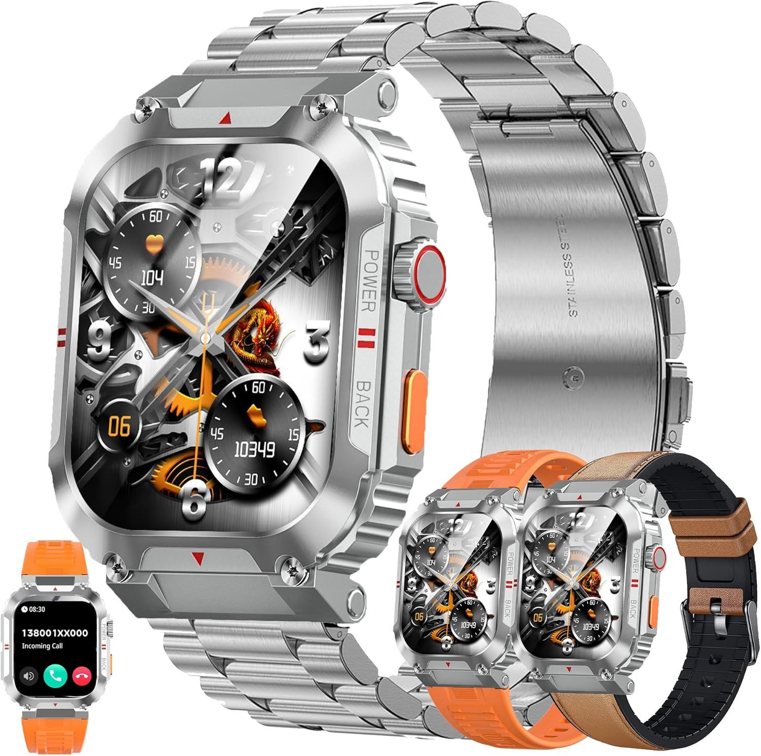 MYSHUN Smartwatch (5 cm, android ios), Smartwatch Herren Outdoor mit Telefonfunktion Militärstandard IP68