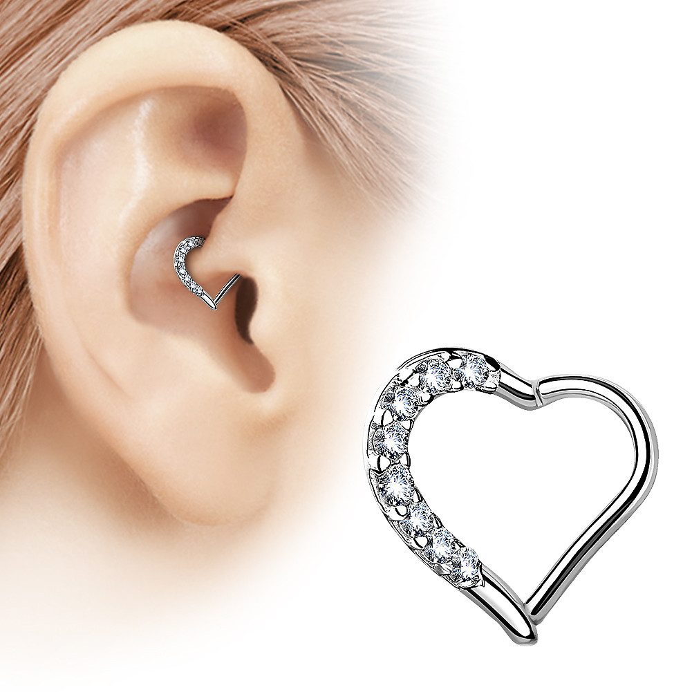 Taffstyle Augenbrauenpiercing Ohrpiercing Herz Helix Tragus Piercing Ring mit Kristalle Clicker (Herz-Piercing mit Kristallen und Scharnier – links oder rechts tragbar), Herz Kristall GLitzer Septum Nase Lippe Knorpel Piercing
