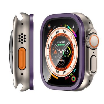 Wigento Smartwatch-Hülle Für Apple Watch Ultra 49mm Aluminiumlegierung Hülle + Hart Glas Lila