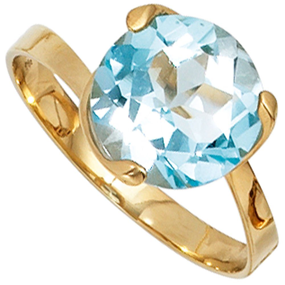 Schmuck Krone Fingerring Damen Ring Damenring Topas Blautopas hellblau 585 Gold Gelbgold Fingerschmuck, Gold 585
