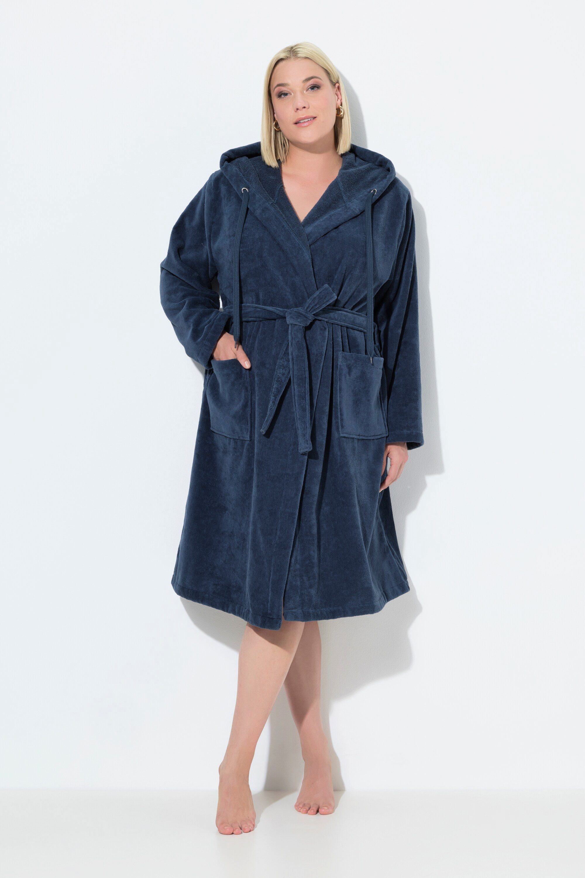 Ulla Popken Bademantel Bademantel Kapuze Gürtel günstig online kaufen