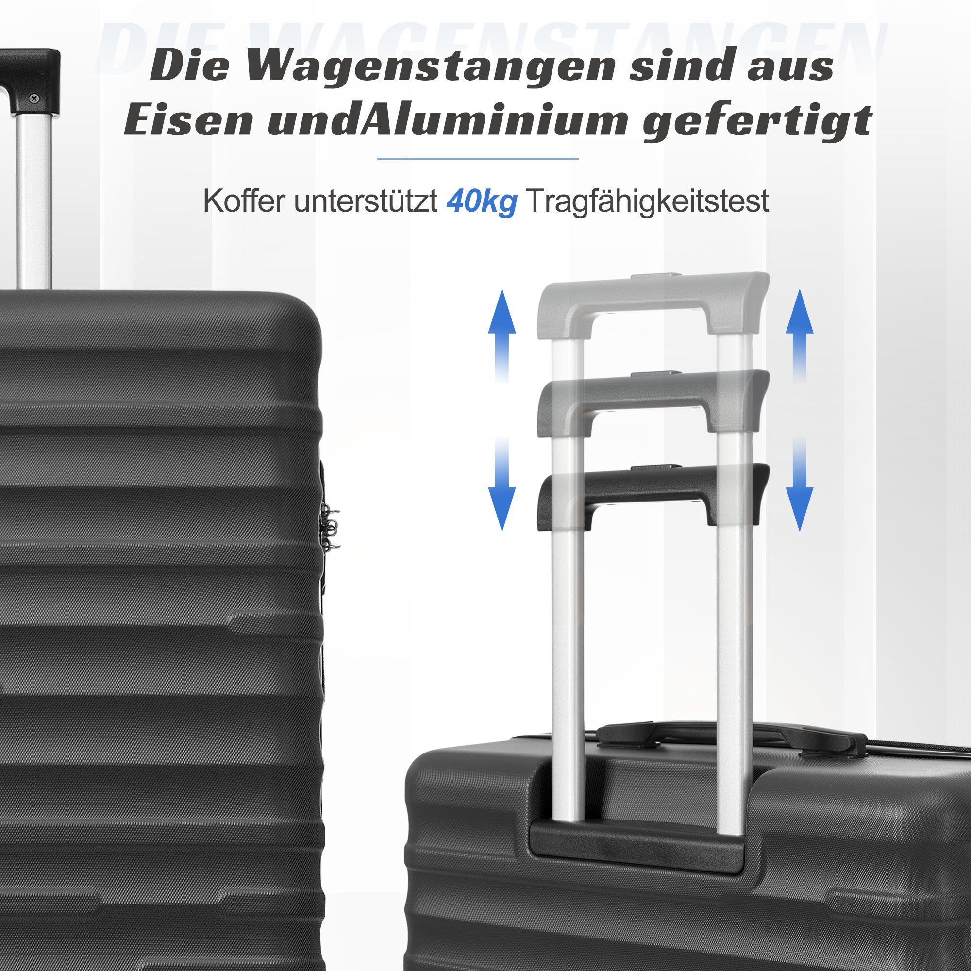 aus Doppelrollen, mit Reisekoffer, Hartschalen-Trolley TSA-Zahlenschloss Hartschalenkoffer, Merax 4 ABS Check-in Schwarz Gepäck, und M