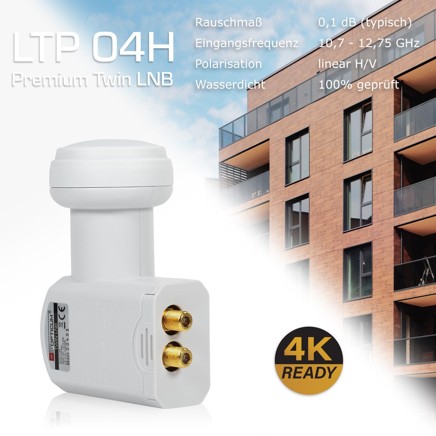 RED OPTICUM Twin LNB - Universal-Twin-LNB 0.1dB (Hitze- & Wetterschutz kältebeständig, mit Rauschmaß, vergoldet) LTP-04H Kontakte