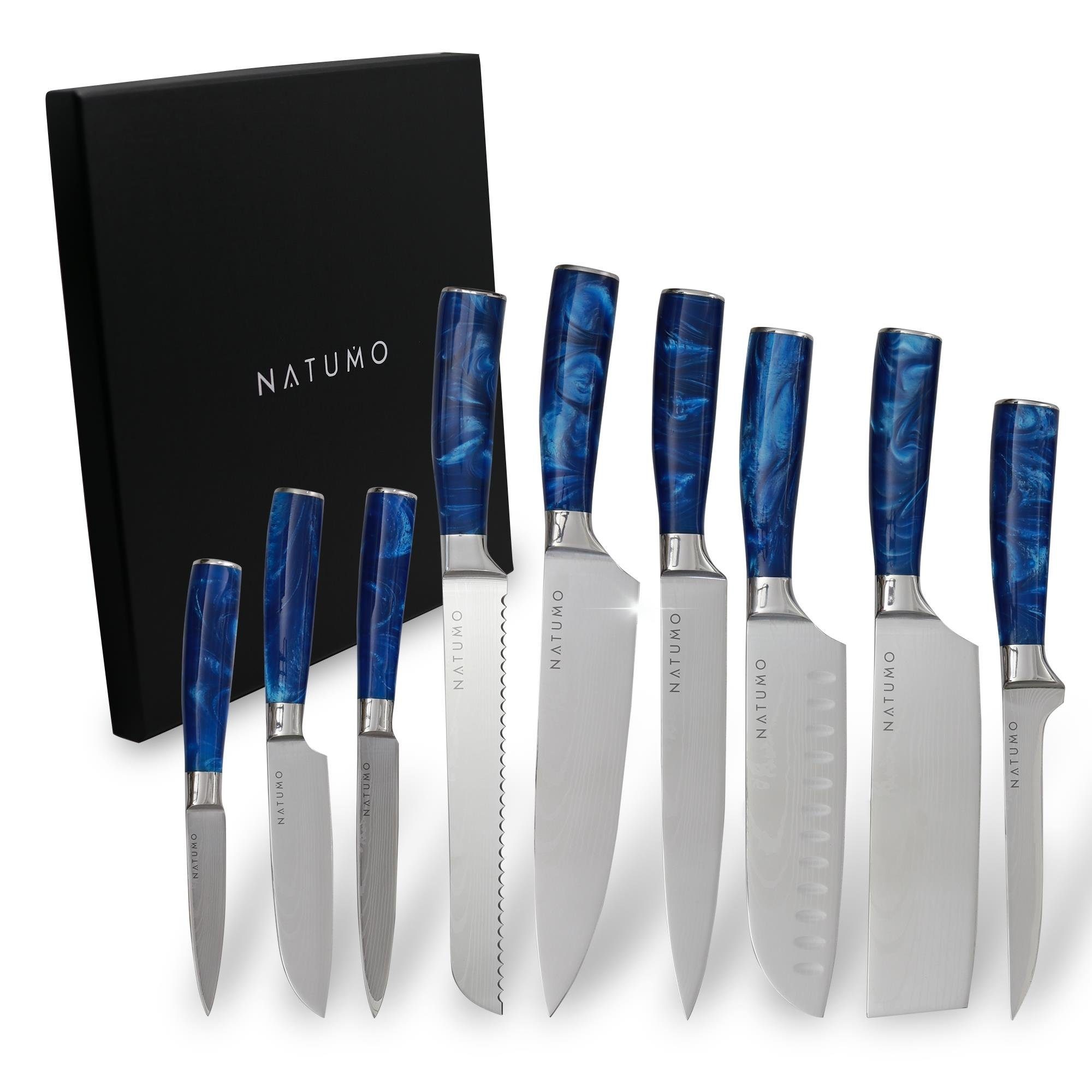 natumo Allzweckmesser NATUMO Küchenmesser Set 9-teilig. HRC 56+ scharfes Messerset Profi in Blau