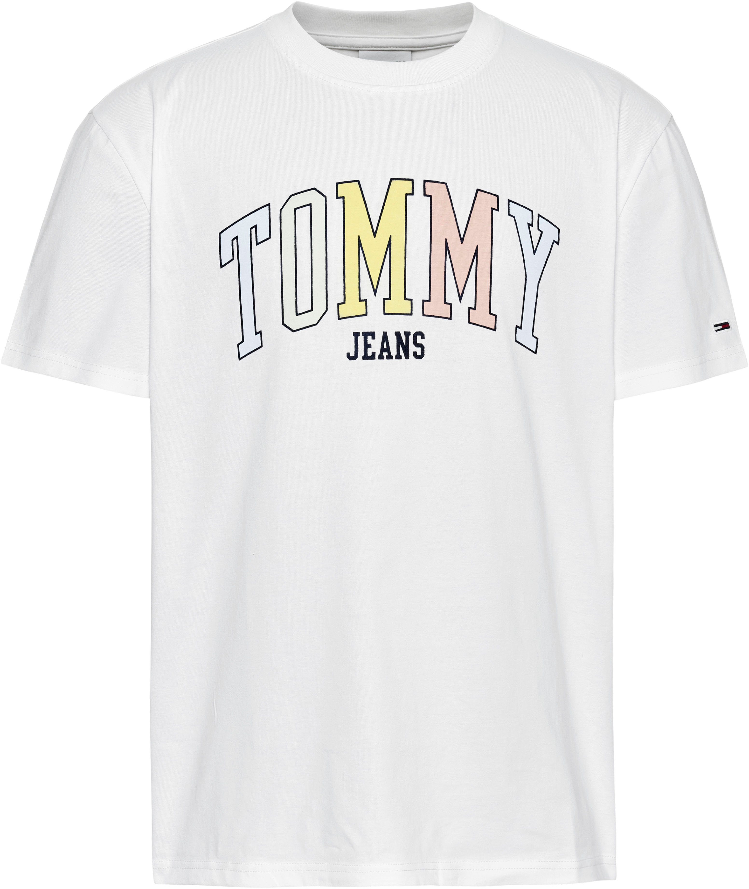 Jeans TEE CLSC Tommy mit TJM TOMMY T-Shirt COLLEGE Logo-Frontmotiv großem White POP