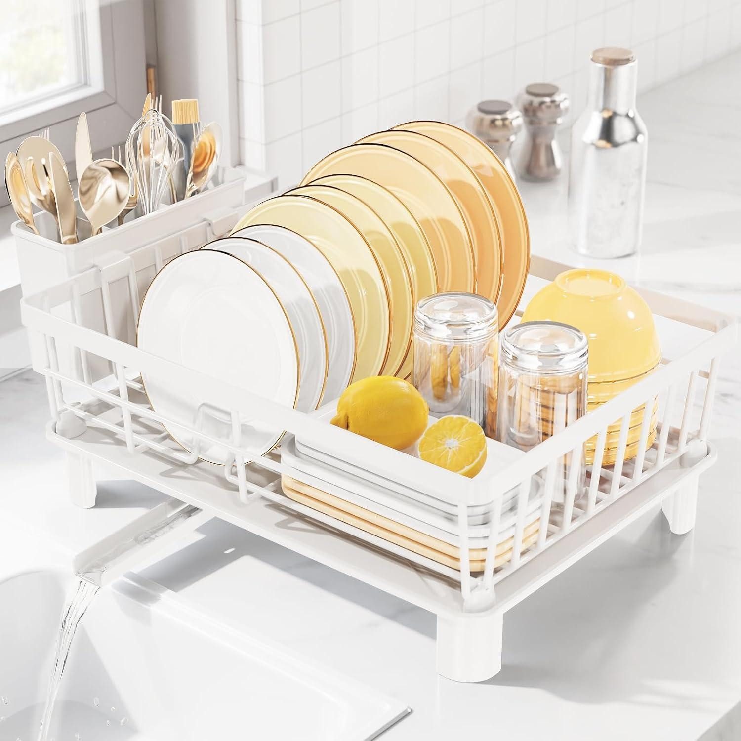 LuxusKollektion Geschirrständer Abtropfgestell Geschirr Edelstahl Abtropfschale Weiß Klein