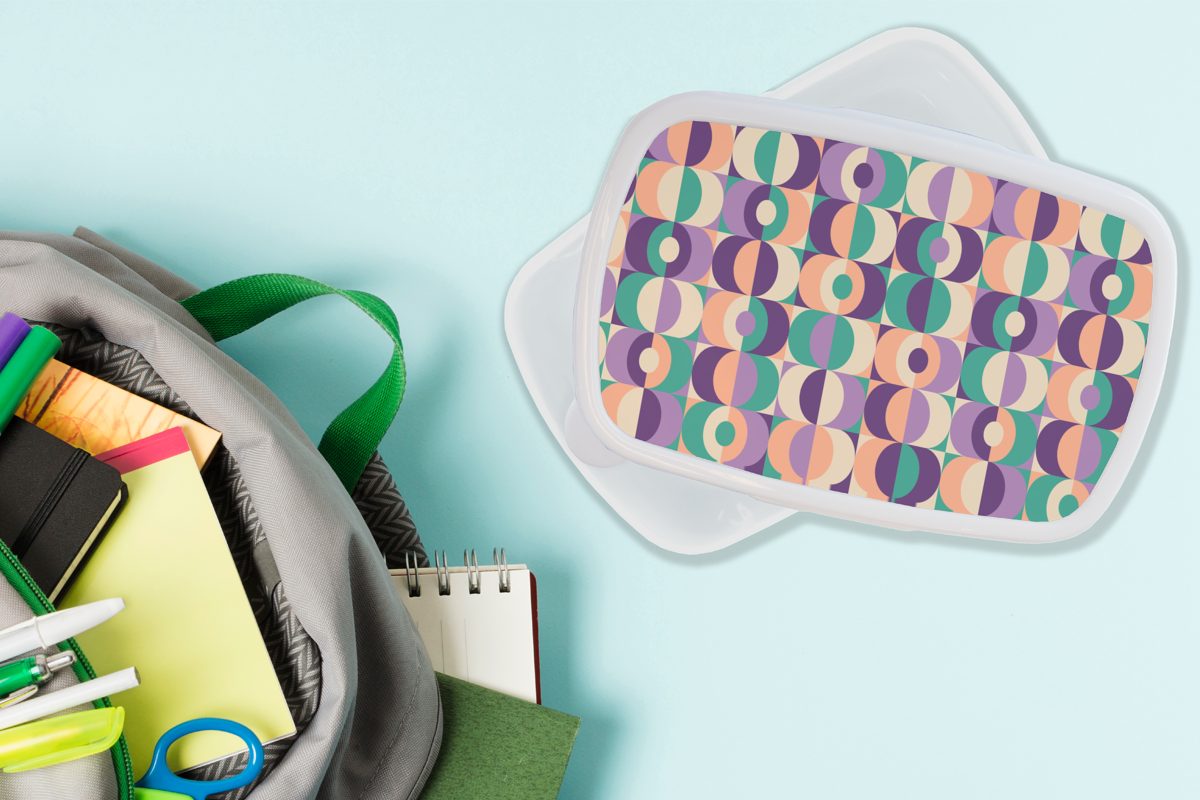 Mädchen MuchoWow Brotbox (2-tlg), - und Brotdose, Kunststoff, und - Geometrie für Jungs Muster für Erwachsene, Retro, weiß Lunchbox Kinder