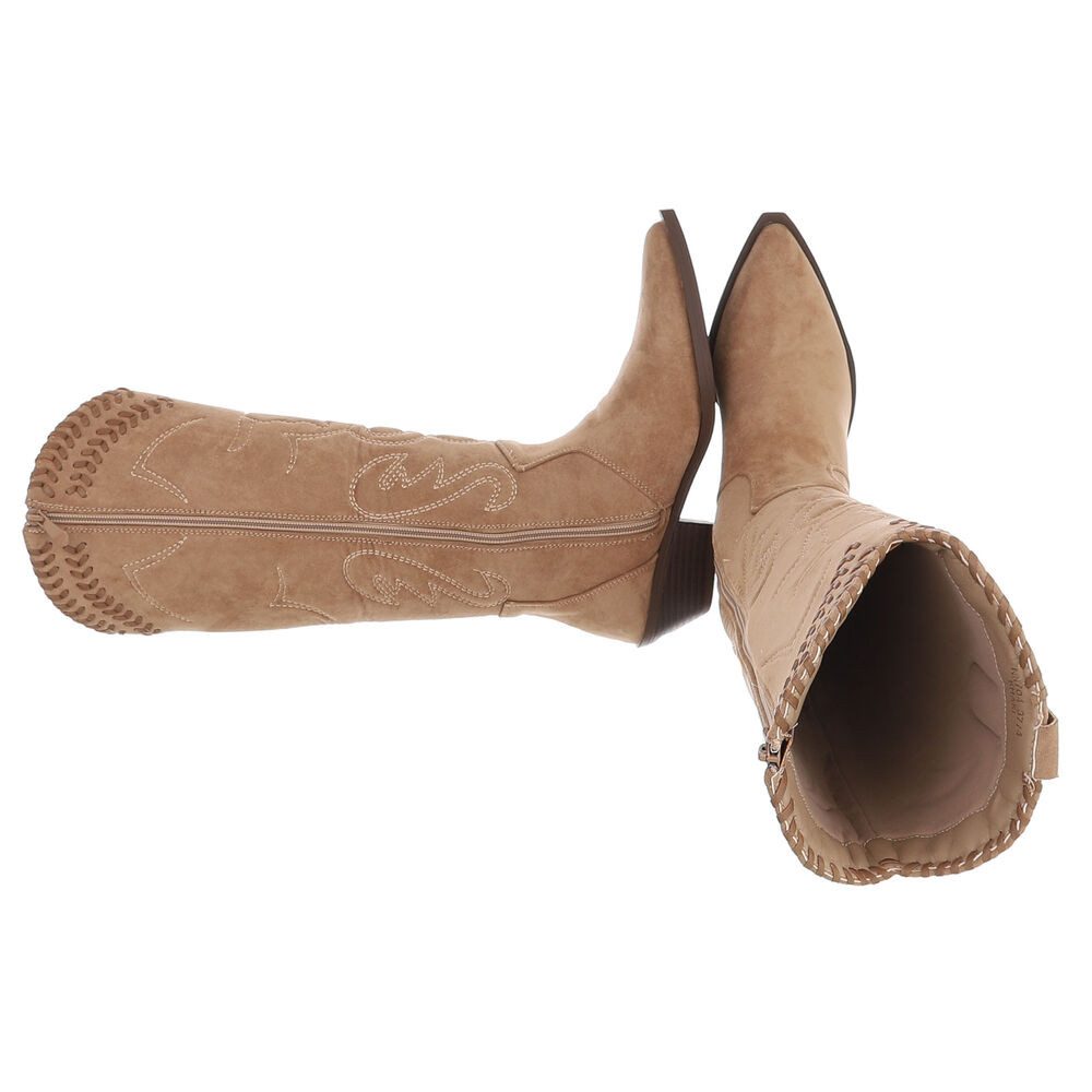 Ital-Design Damen Westernstiefel mit Blockabsatz und Ziernähten Westernstiefel (92299568) Blockabsatz Stiefel in Hellbraun – Bild 2 von 5
