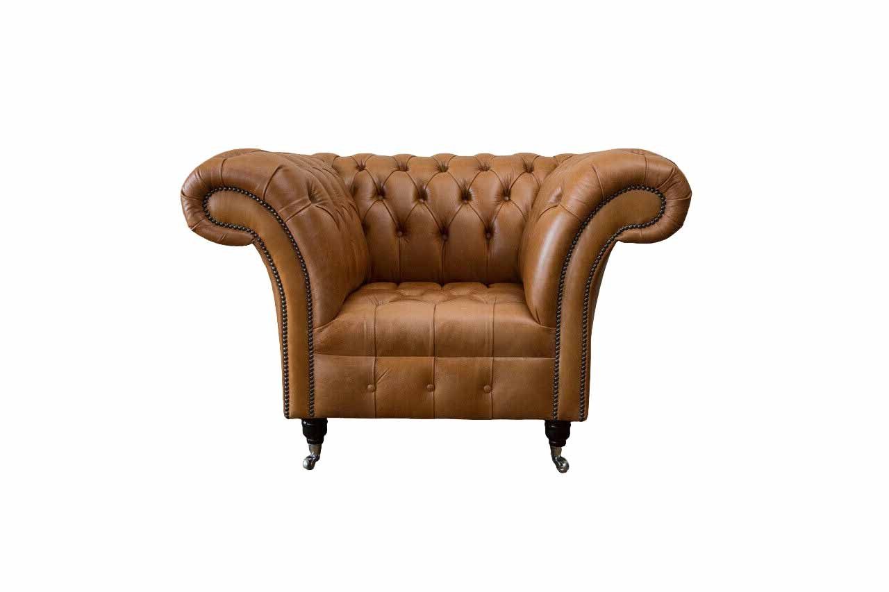 JVmoebel Chesterfield-Sessel, Sessel Chesterfield Echtleder Klassisch Design Wohnzimmer Braun