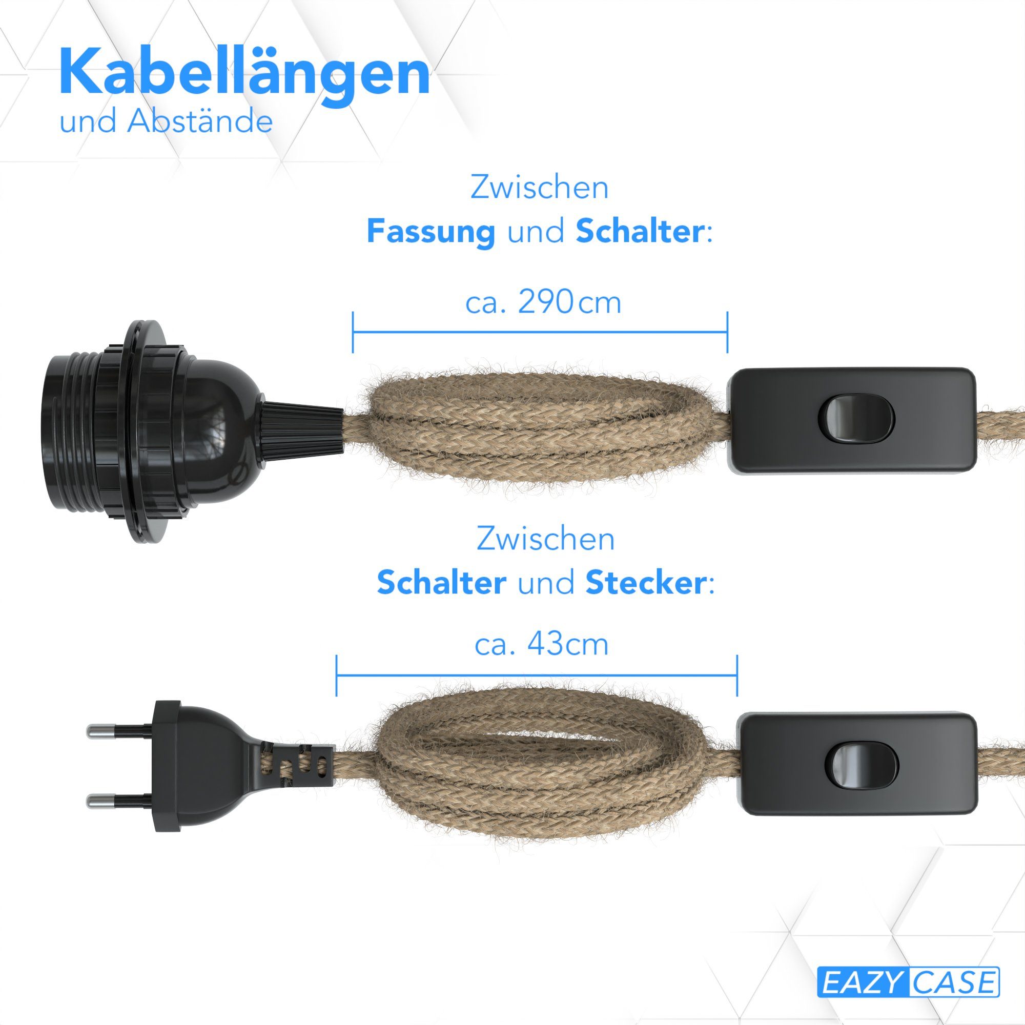 EAZY CASE Lampenfassung E27 Lampensockel mit 3,5m Textil Kabel & Schalter, (1-St), E27 Fassung mit Schalter und dekoratives Lampenkabel DIY Lampe Natur – Bild 5 von 5