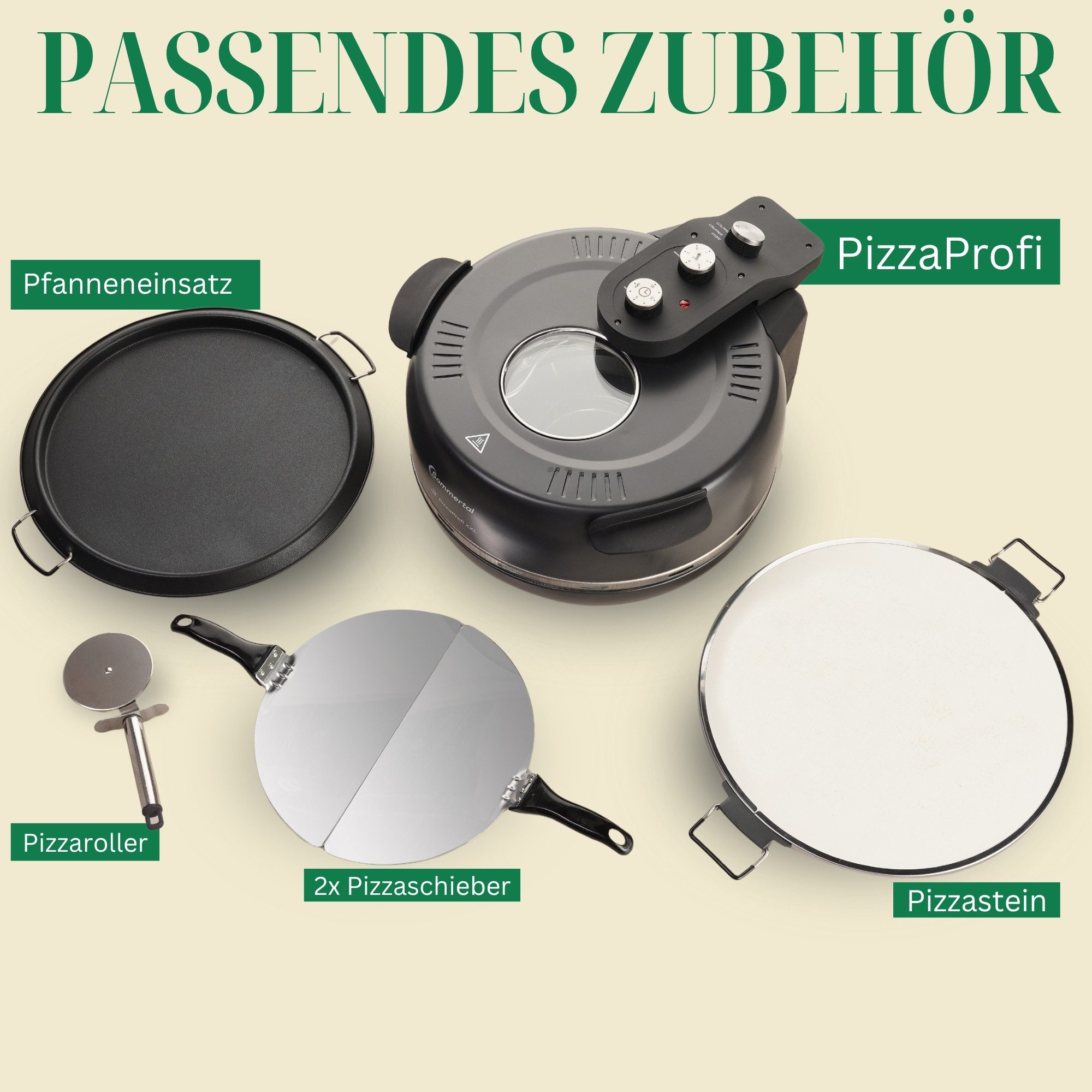 Sommertal Pizzaofen Sommertal PizzaProfi XXL Pizzaofen, 39cm Pizzastein, mit Pfanneneinsatz, 2x Pizzaschieber, Pizzaschneider, Steinplatte