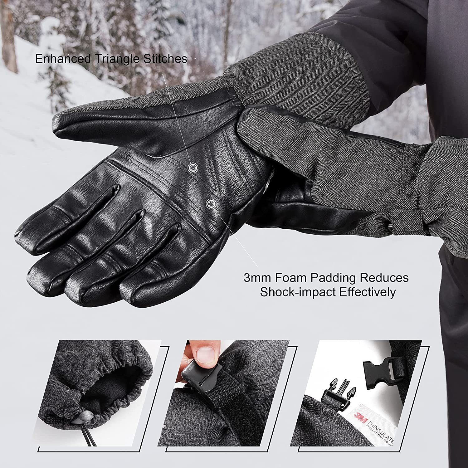 (Pack) Fahrrad Handschuhe (Schwarz) Winterhandschuhe Stil Winter Skihandschuhe Ski Daskoo 6 Wasserdicht