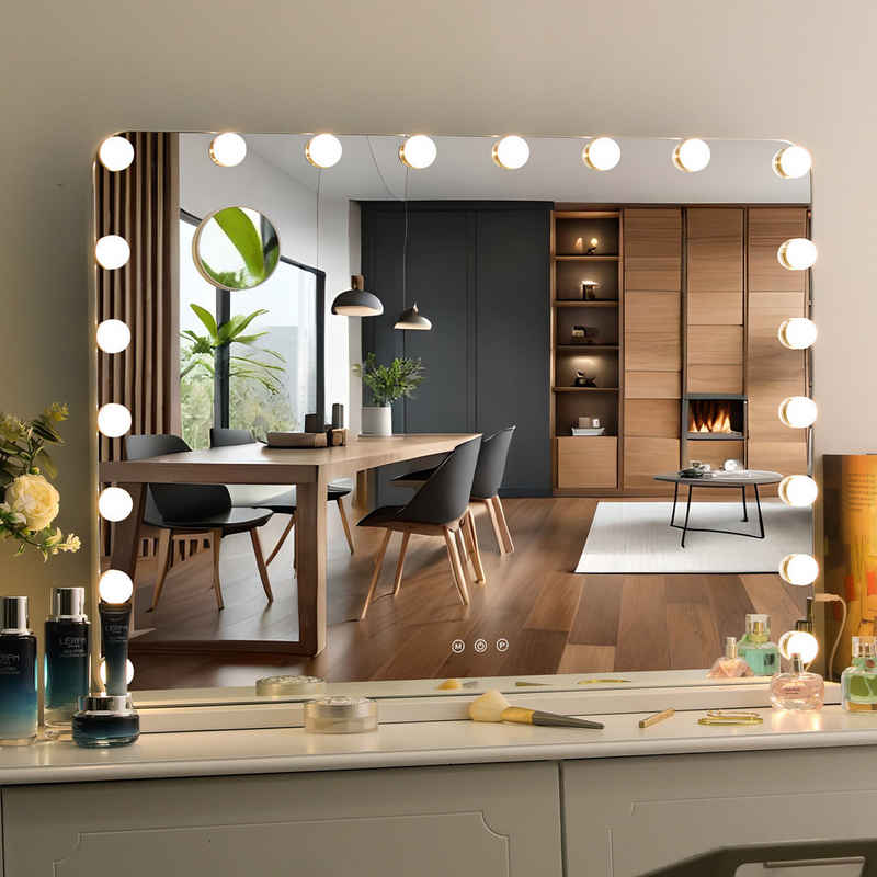 TLGREEN Kosmetikspiegel mit beleuchtung, 20 LED Tischspiegel, Hollywood Spiegel, 80x60cm mit 3 Lichtfarben, 10 x Vergrößerungsspiegel
