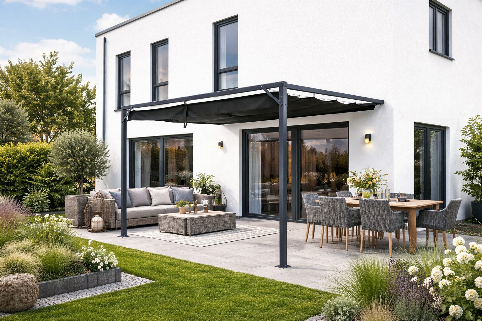 matrasa Pergola AURIS - Wandpergola Sonnenschutz Terrassendach mit Wandmontage, BxTxH: 300x300x225 cm, Moderner Sonnenschutz mit Wandmontage für Terrassen