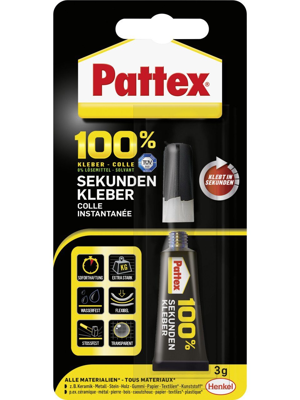 Pattex Bastelkleber Pattex 100% Sekundenkleber 3 g Tube, transparent