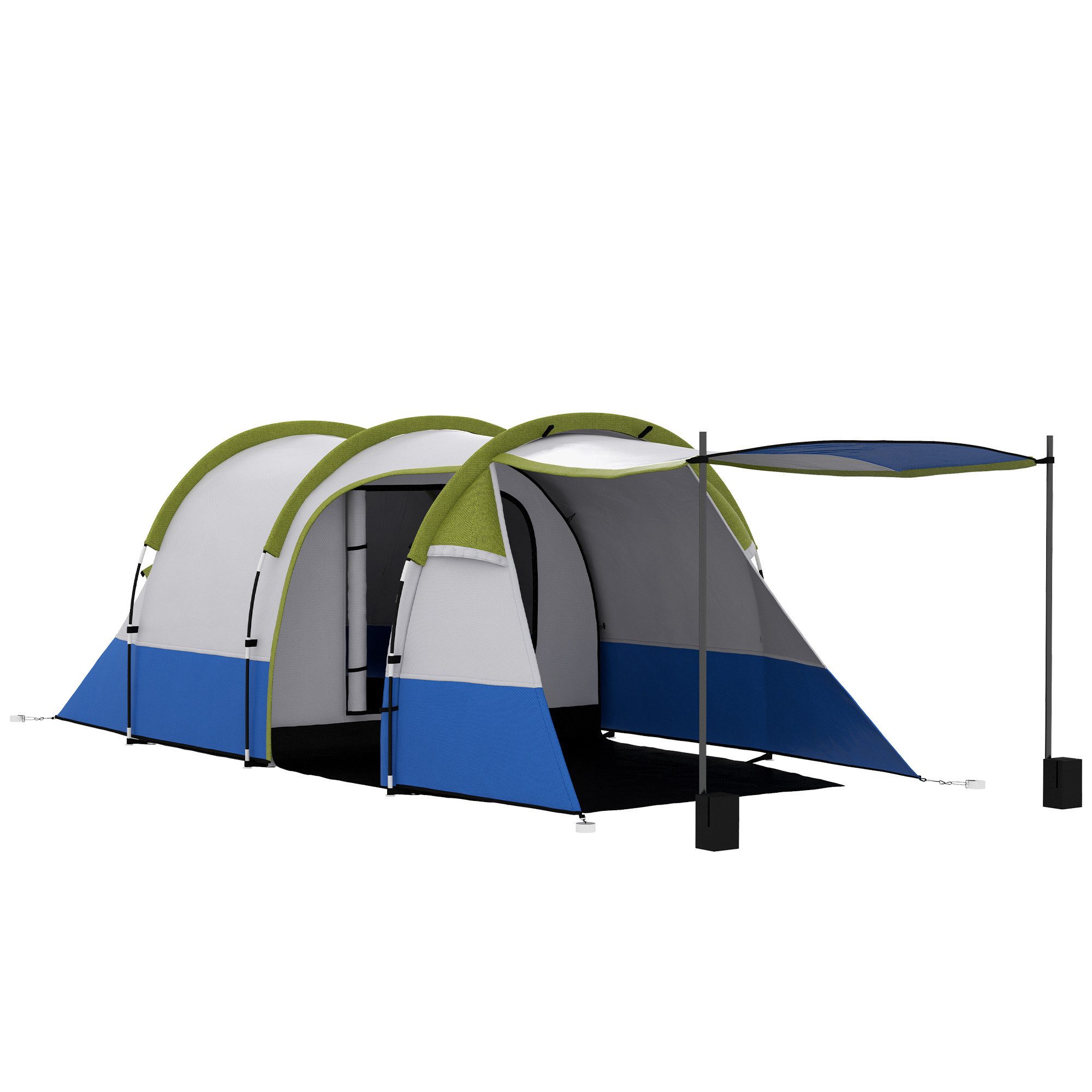 furnicato Gruppenzelt Tunnelzelt 4 Personen 420x200x150 cm Grün, (1 tlg), Wasserdichtes Zelt mit 3 Türen, Bodenplane und Laternenhaken