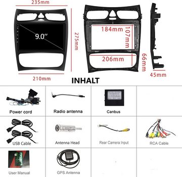 GABITECH 9 Zoll Android 13 Autoradio GPS Navi für Mercedes Benz W203 S203 BT Autoradio