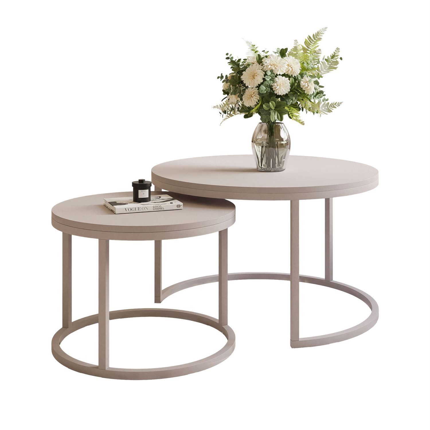 yourhouse24 Couchtisch Runder Inez 2in1, 50 & 70 cm, Kaschmir & mattes Tischblatt (Set 2 in 1), Tisch mit matter Tischplatte