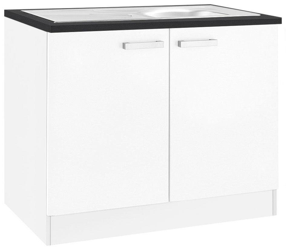 OPTIFIT Spülenschrank Odense 100 cm breit, mit 2 Türen, inkl. Einbauspüle aus Edelstahl