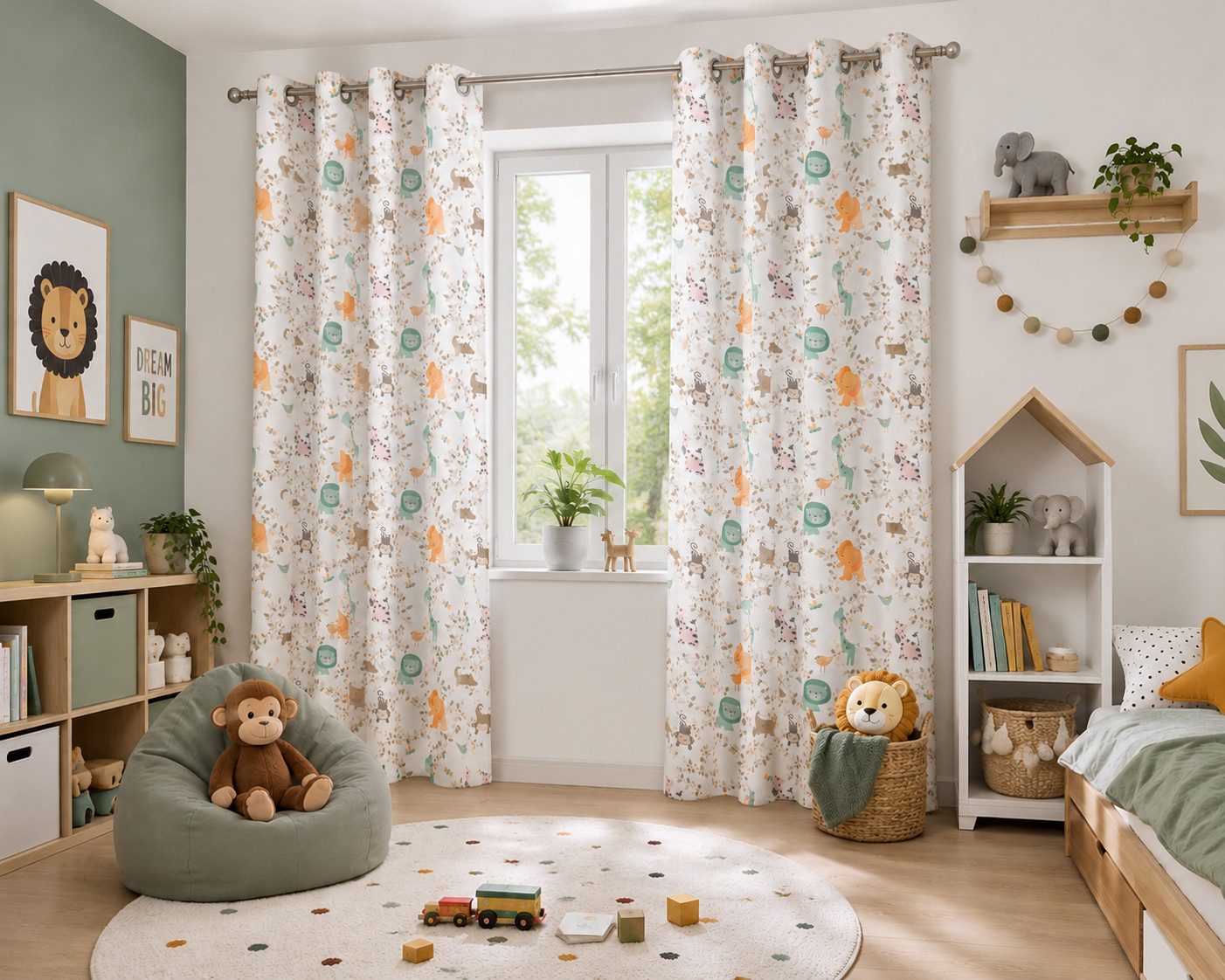 heimtexland Gardine Kindergardine Safari Deko Vorhang Kinderzimmer (1 St), Ösen, halbtransparent, Polyester, Leinen-Optik natur durchscheinend I Ösenschal I Höh – Bild 3 von 5