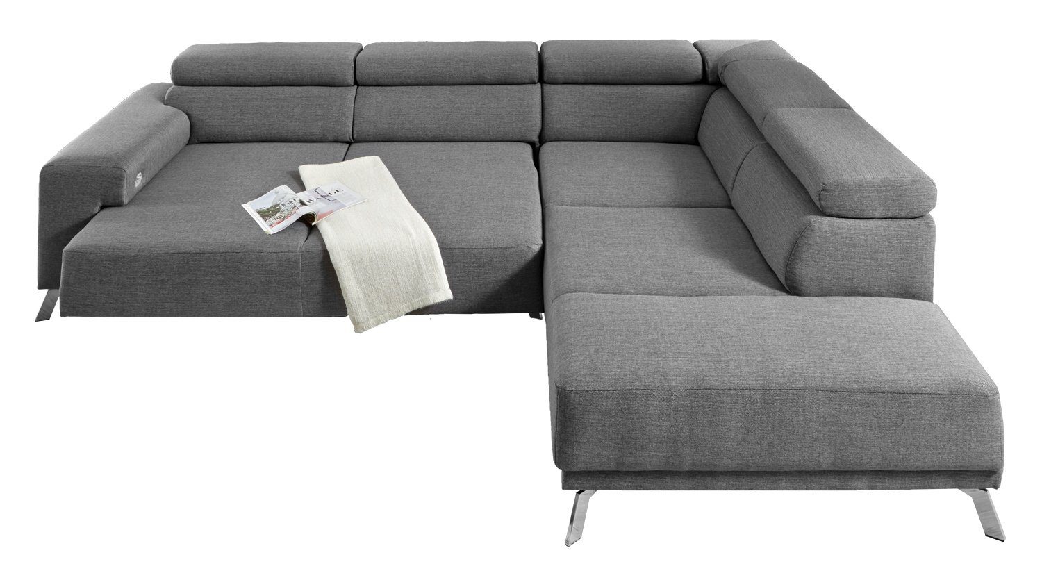 Iwaniccy Sofa Polstergarnitur B Stoffbezug, Sitztiefenverstellung Anthrazit, elektrische Nosagunterfederung, 229 cm, STONE