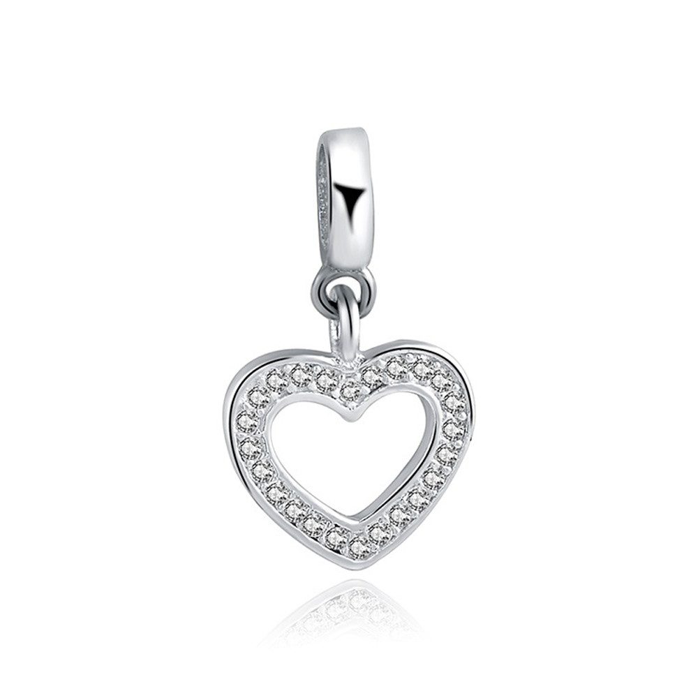 PANDACHARMS Bead Herz mit Steinen Anhänger für Charm Armband, 925er Silber, Zirkonia