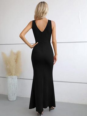 KIKI Abendkleid Sexy einfarbiges, schmales Kleid mit V-Ausschnitt