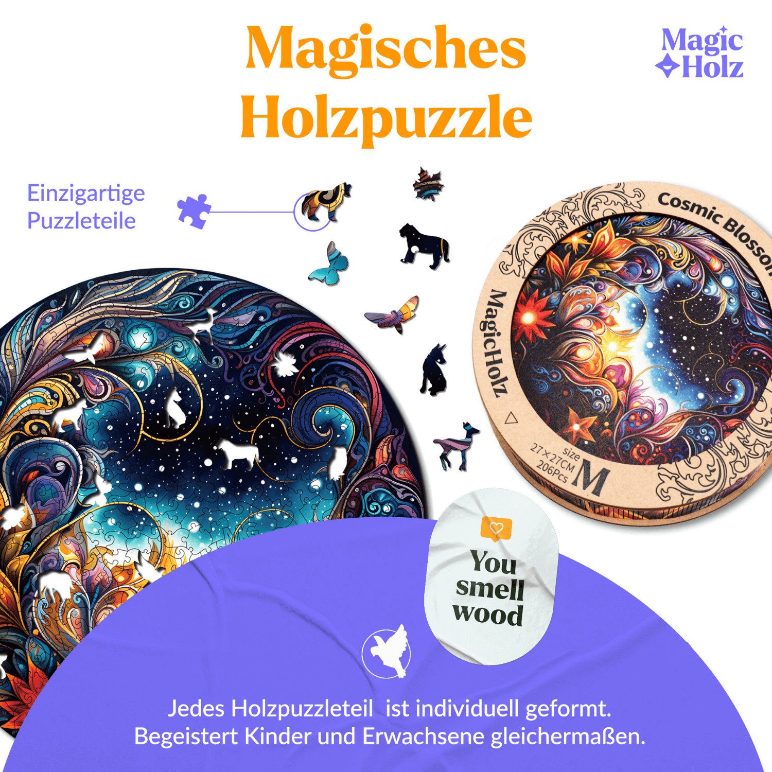 MagicHolz Puzzle Kosmische Blüten Mandala Holzpuzzle (2D), 306 Puzzleteile