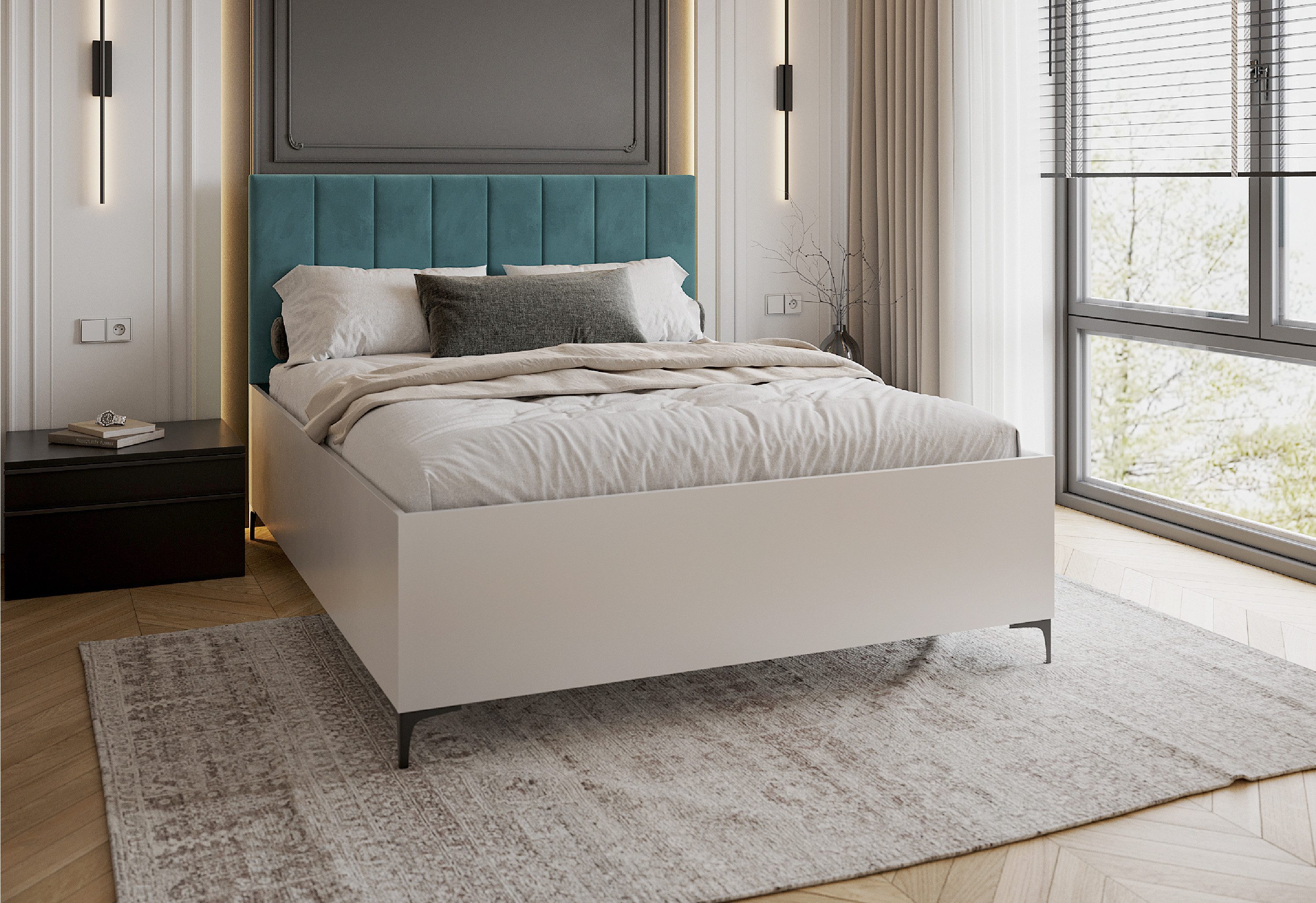 FDM Polsterbett modern mit Bettkasten MADE IN EU - mit hochwertigem Velours Bezug (verfügbar 90x200 cm, 120x200 140x200 160x200 180x200cm, Bettrahmen, Bett, mit großen gepolsterten Kopfteil, mit Bettkasten zum aufklappen), Hebbarer Metallrahmen, Bettkasten, mit/ohne Matratze