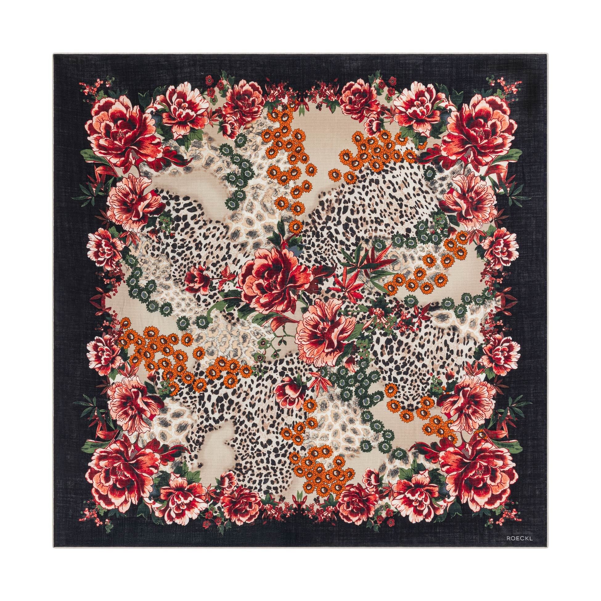 Roeckl Halstuch Blooming Wilderness, Wolltuch mit Leo- Blumenprint