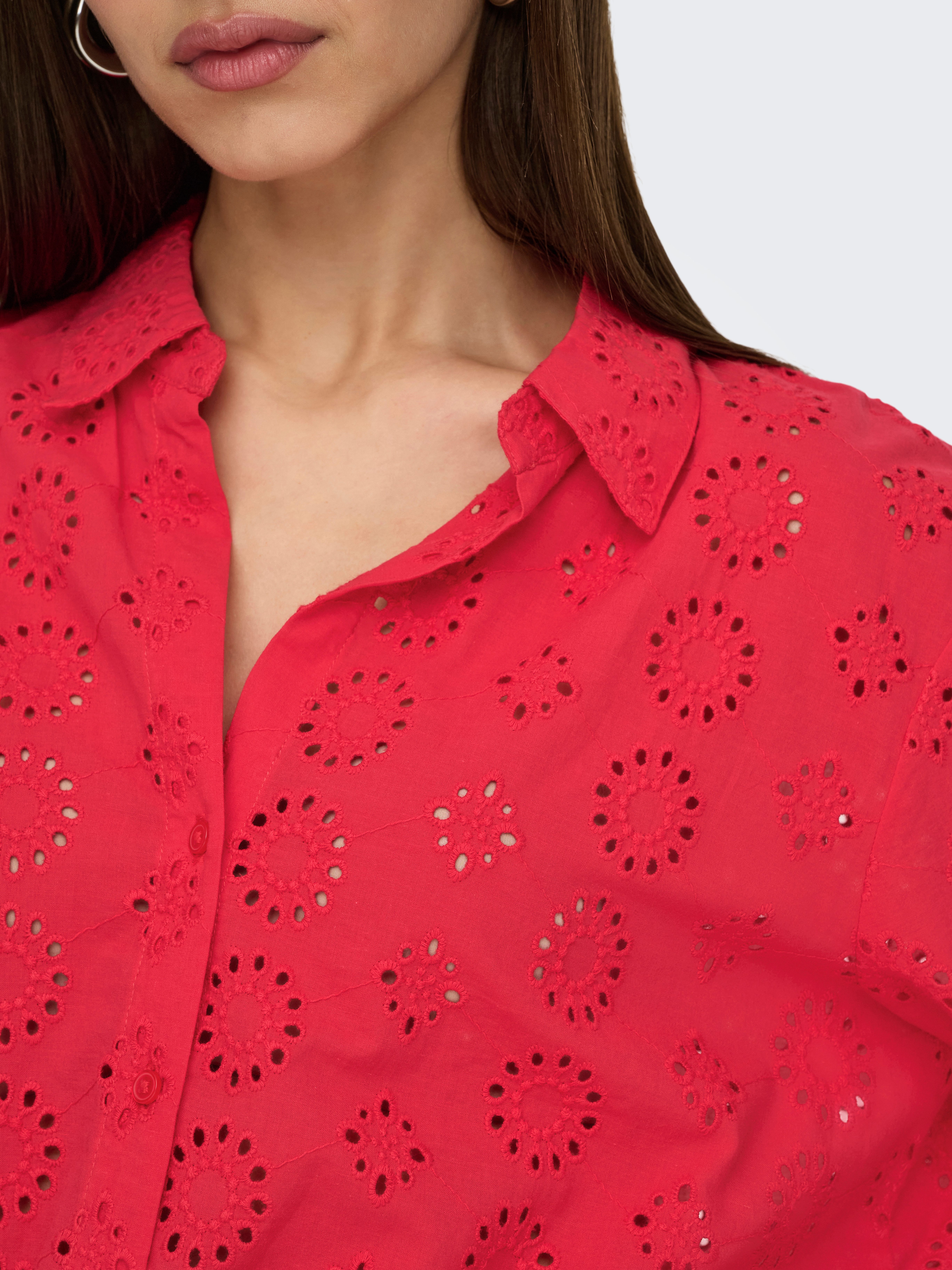 JDY Hemdbluse JDYTALLIE 3/4 LONG SHIRT WVN NOOS mit Lochstickerei-Detail
