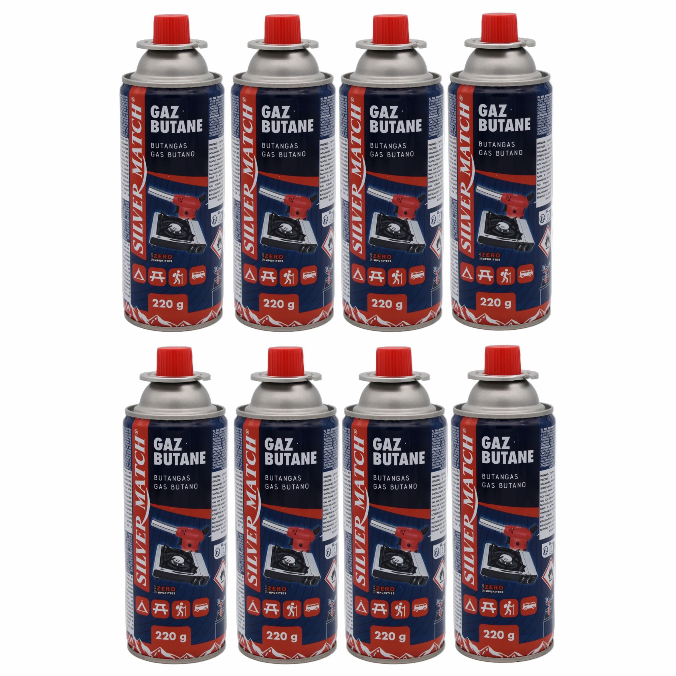 HF Home Flair Gaskartusche 8x Home-Flair Butangas Kartusche 220 g, 8 St., Für Campingkocher, Gasbrenner & Heizstrahler