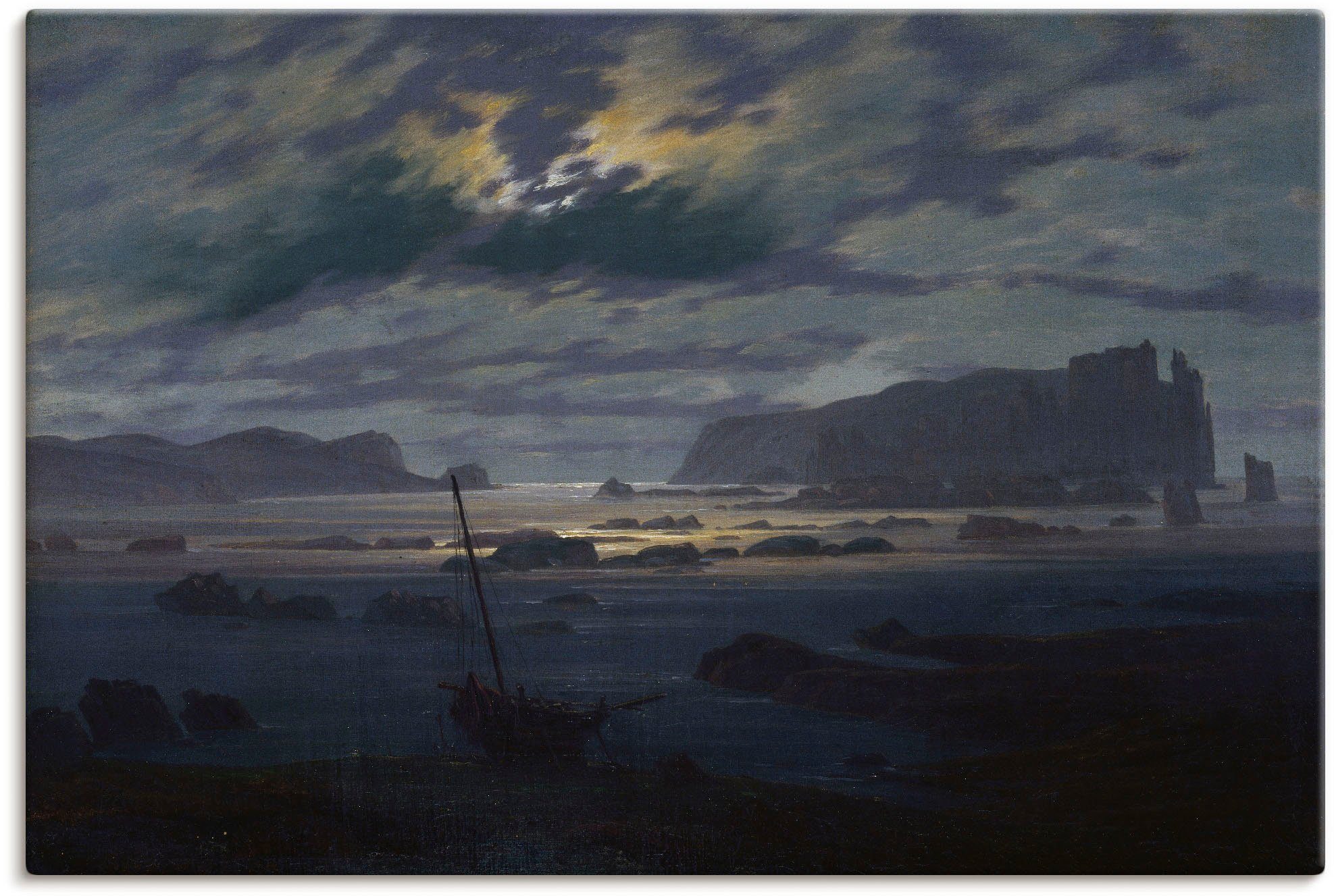 nordischer Leinwandbild, Artland Meerlandschaft, Poster (1 Mondnacht in Alubild, St), über versch. als Wandbild oder Gewässer Größen Wandaufkleber
