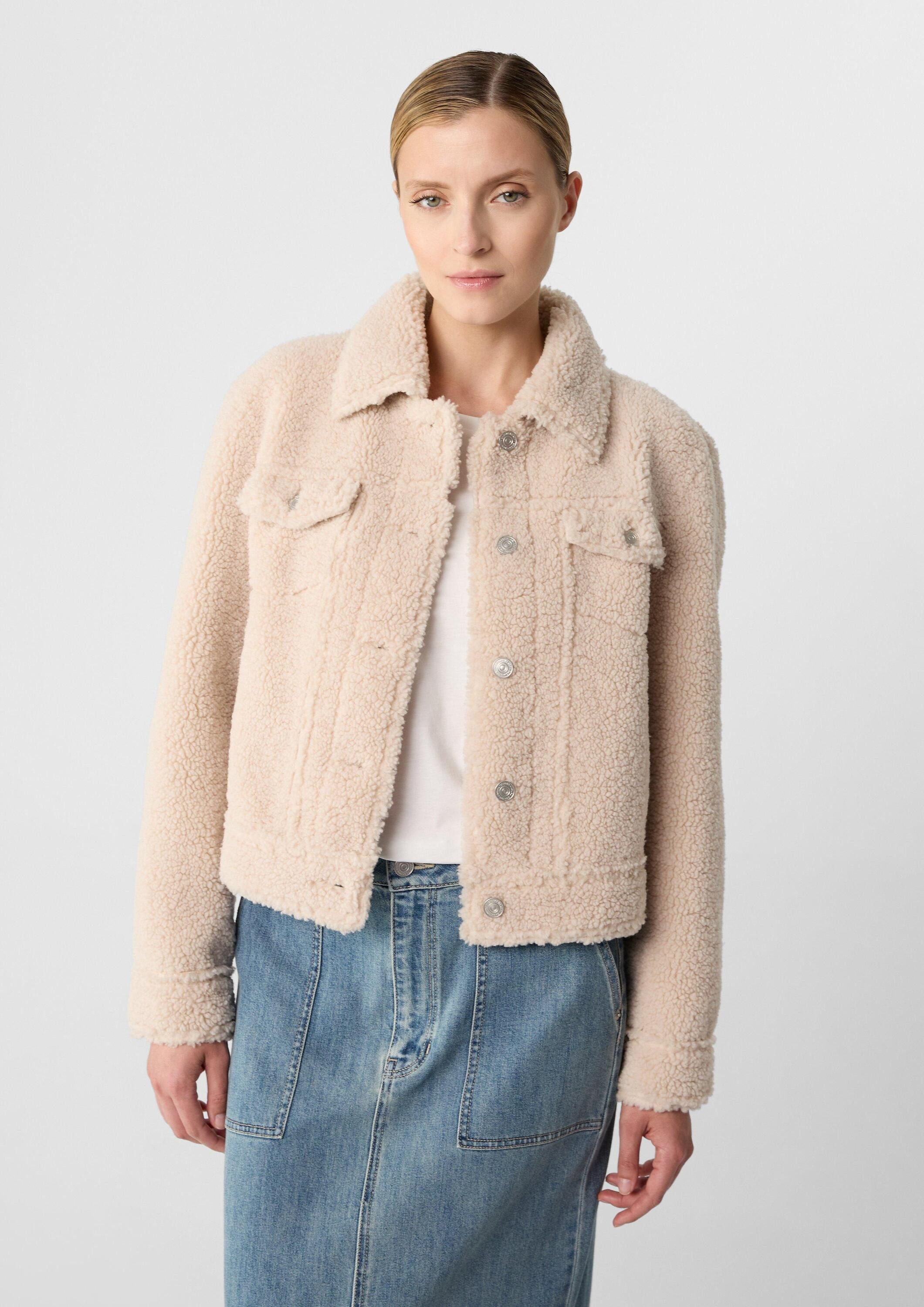 comma Funktionsjacke Outdoor-Jacke Kurze Teddy-Jacke mit Hemdkragen günstig online kaufen