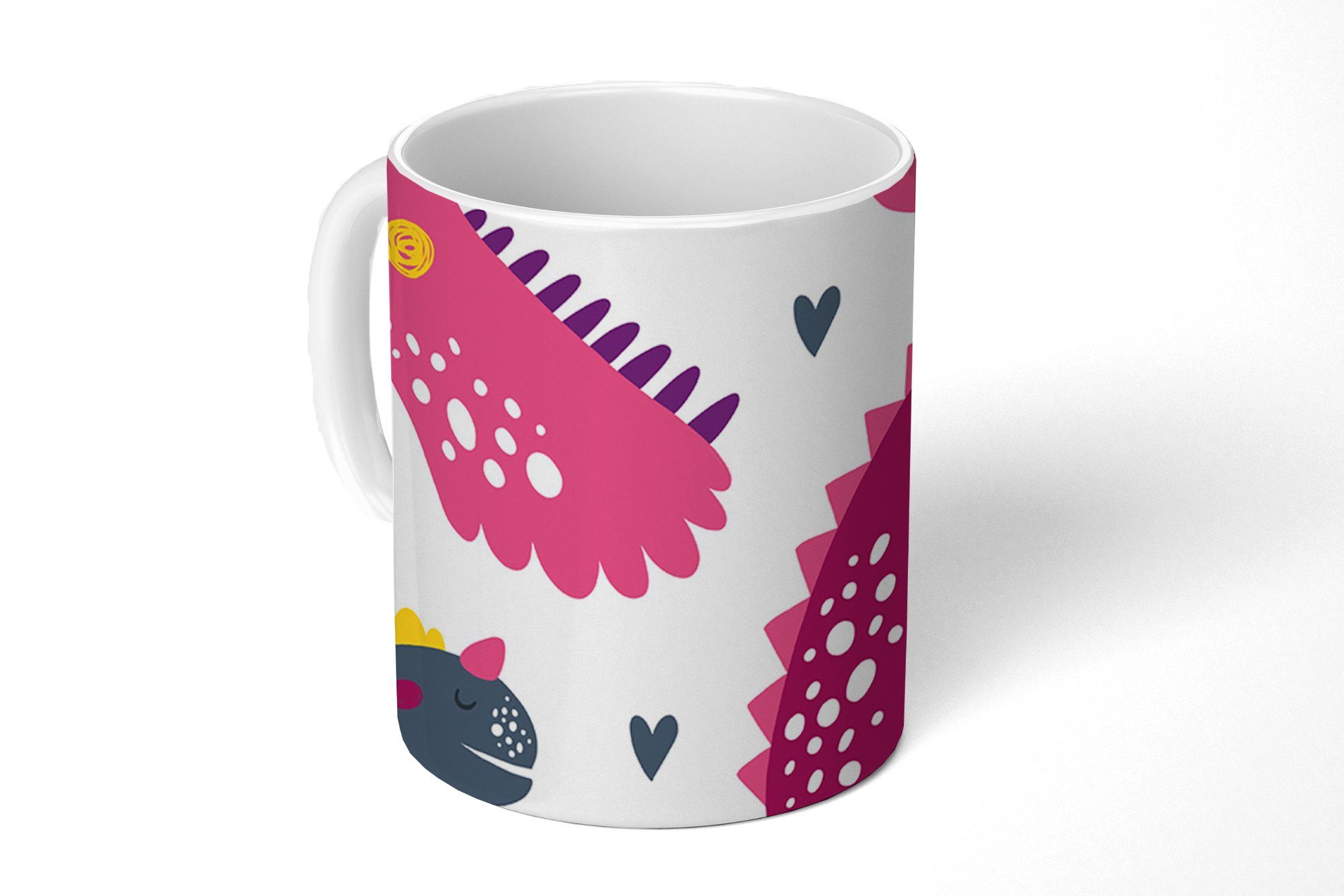 Teetasse, - Dino - Kaffeetassen, Keramik, Mädchen, Kind - Muster Rosa Becher, Geschenk Tasse MuchoWow Teetasse, -