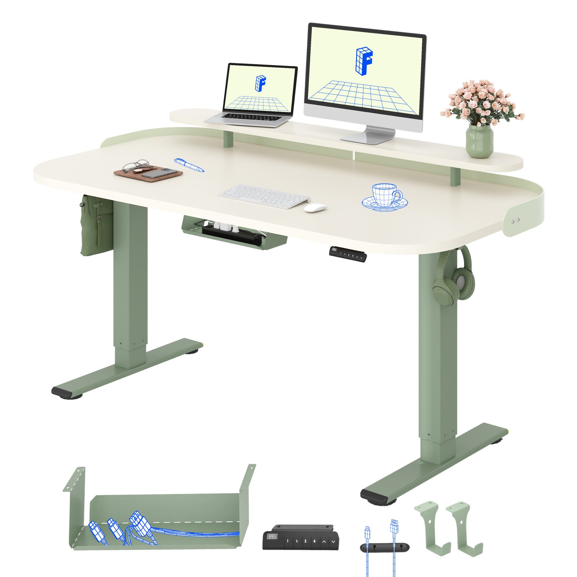 FLEXISPOT Schreibtisch Moderner elektrisch höhenverstellbarer Schreibtisch mit Monitorablage (70–119 cm höhenverstellbar, 6-Tasten Memory-Steuerung, stabiler Stahlrahmen, große Tischplatte 140×80 cm)