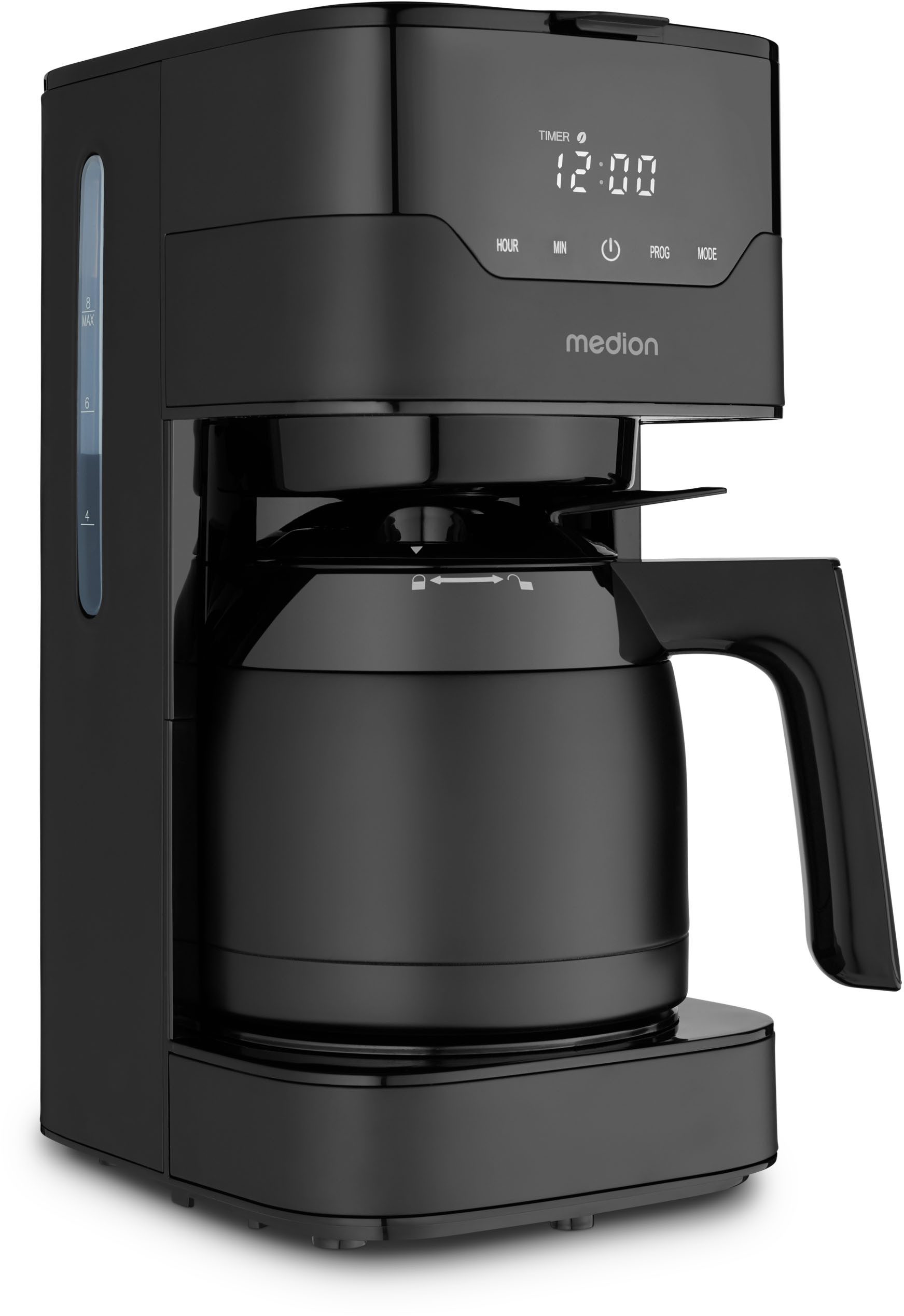 Medion® Фильтрыkaffeemaschine MD 18458, Aromawahlschalter mit 3 Stufen, 1,2 L Edelstahlkanne, Timer, Permanentfilter 1x4, Wasserstandsanzeige, Tropfstopp