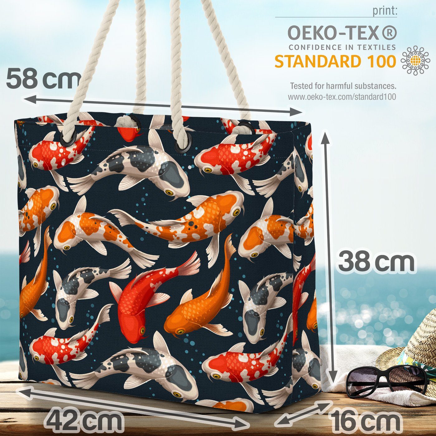 Strandtasche Fischteich Bag Beach Fisch Garten Koi Japanisch (1-tlg), VOID Teich Fische Japan Karpfen See